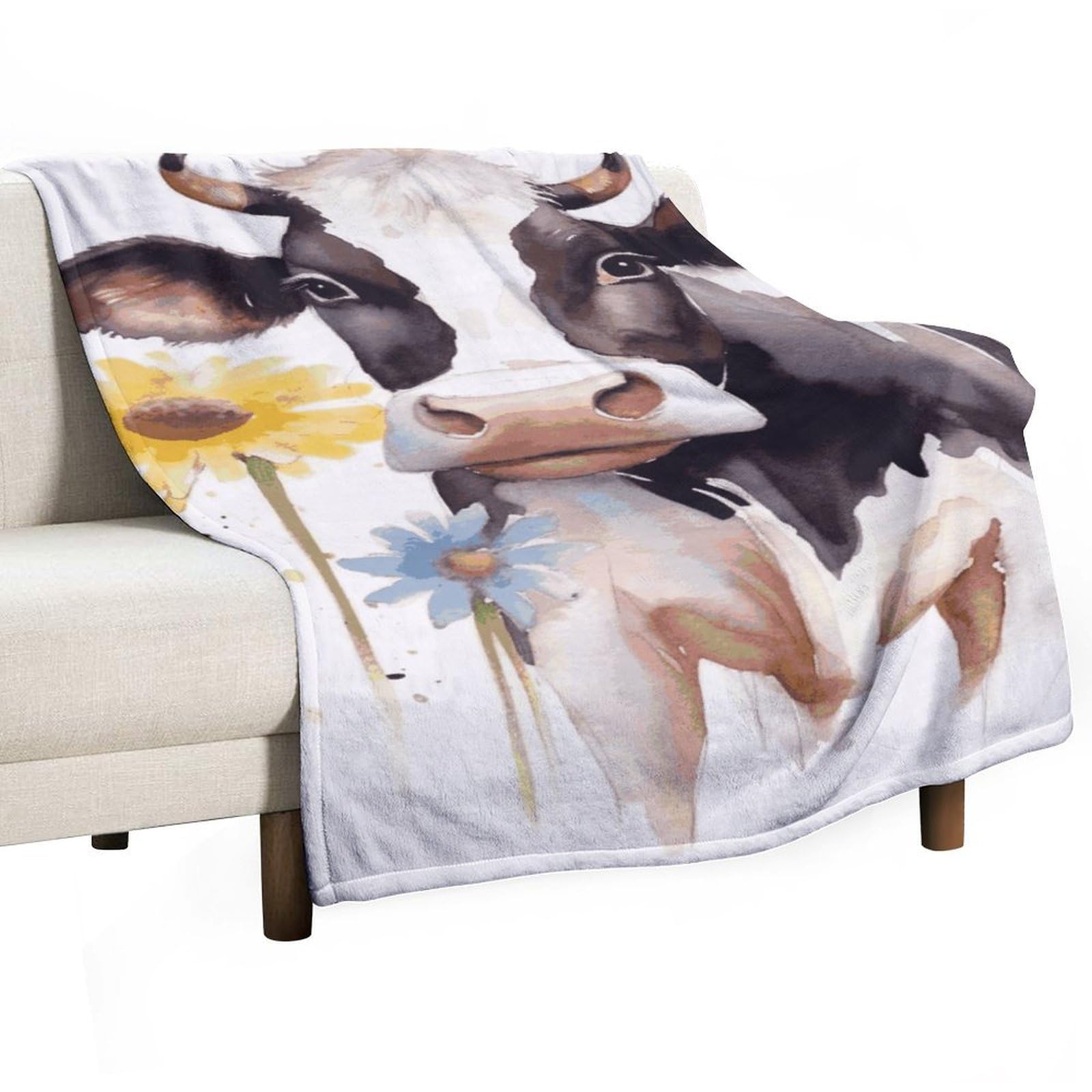 Couverture en flanelle imprimée vache aquarelle plaid léger confortable lit canapé