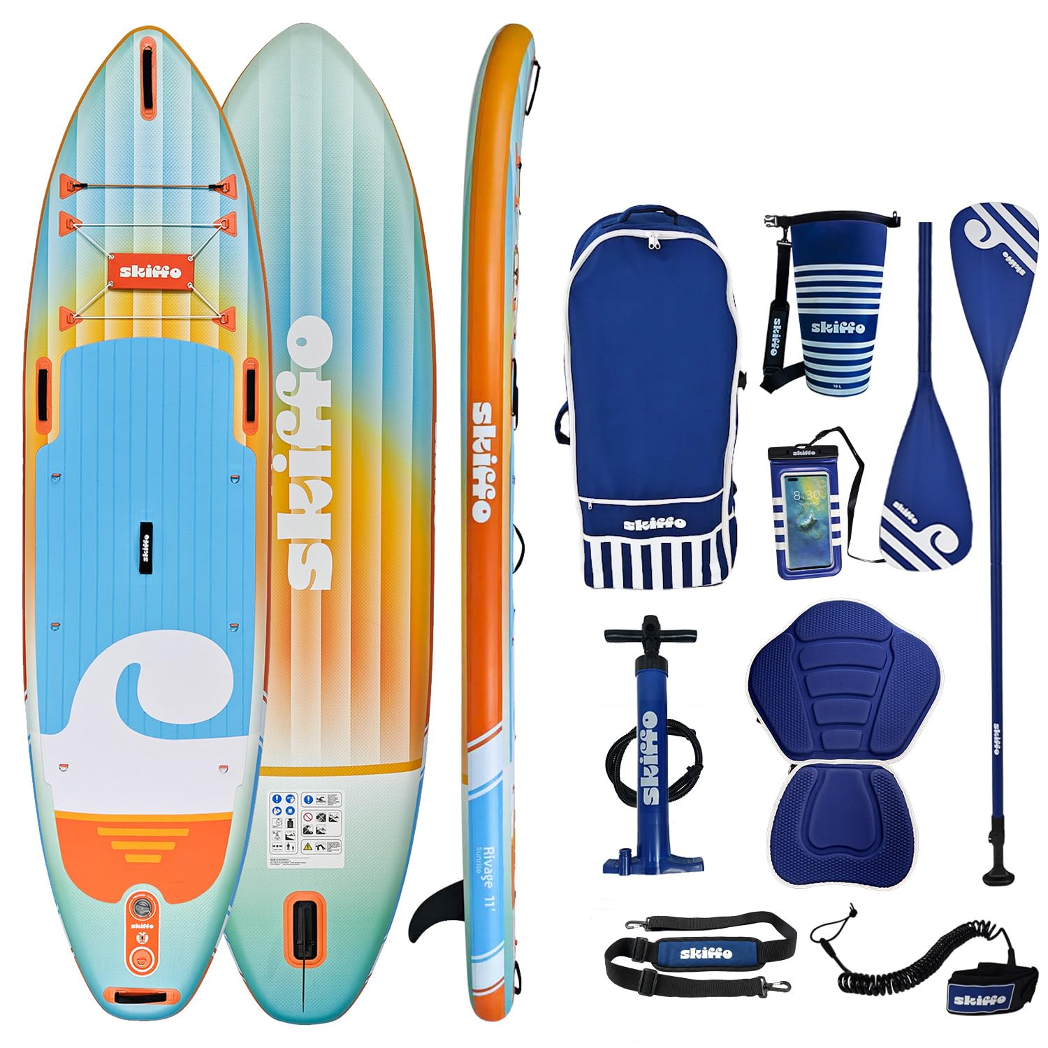 Skiffo Rivage Sunrise 11' – Sup Gonfiabile 2 in 1 Kayak Completo – 335 x 86 x 15 cm – Max 160 kg – Stabile e versatile – Design unico