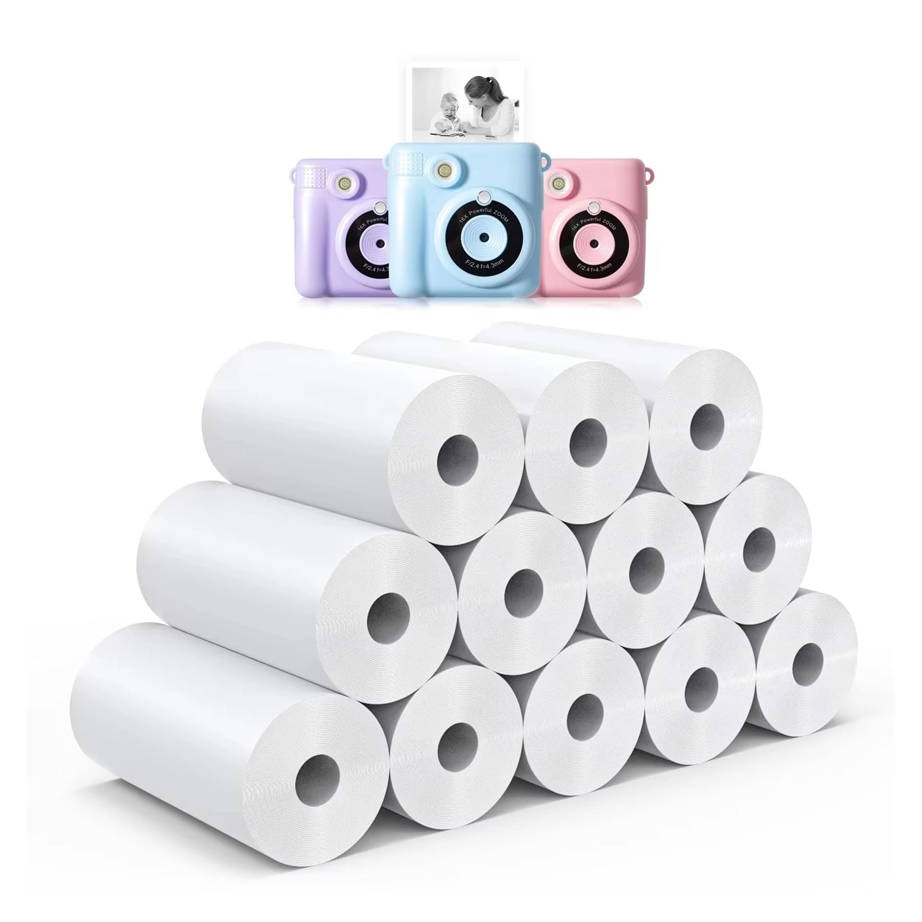 Rolki papieru termicznego, Papier termiczny biały i krawędziowy do aparatu dziecięcego 18 rolek(6 Rolls Edge)