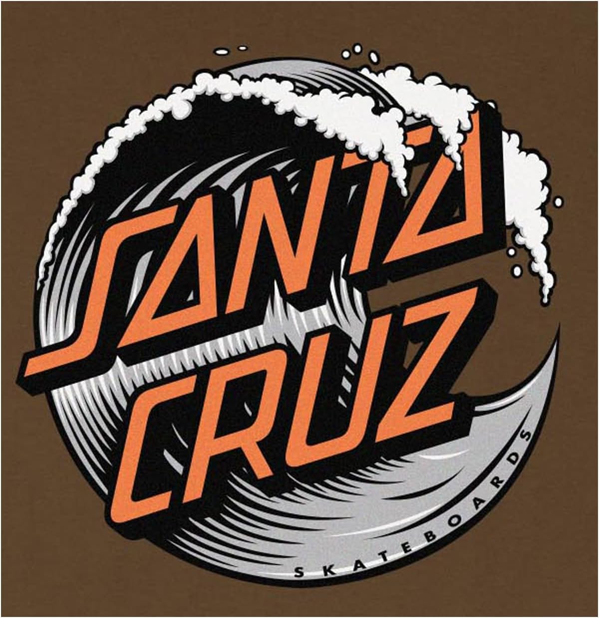 SANTA CRUZ Wave Dot S/S Heavyweight T-Shirt Dark Chocolate w/Grey/Orange XL Mens - Image 5