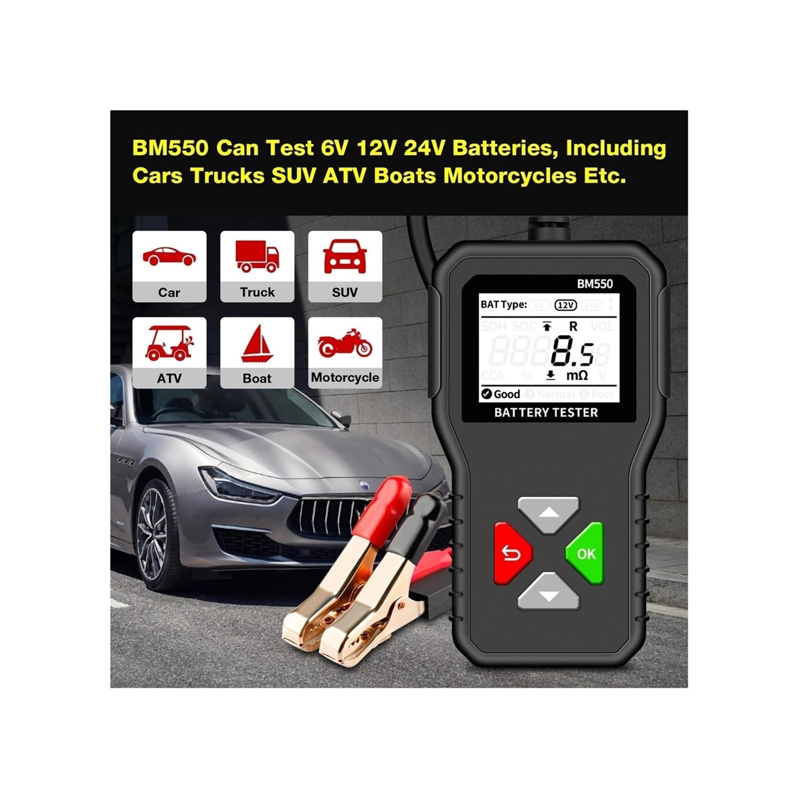 Probador de batería de Coche BM550, 6 V, 12 V y 24 V, analizador de batería automático, 100-2000 CCA, Forma de Onda de batería, herienta for batería de Coche