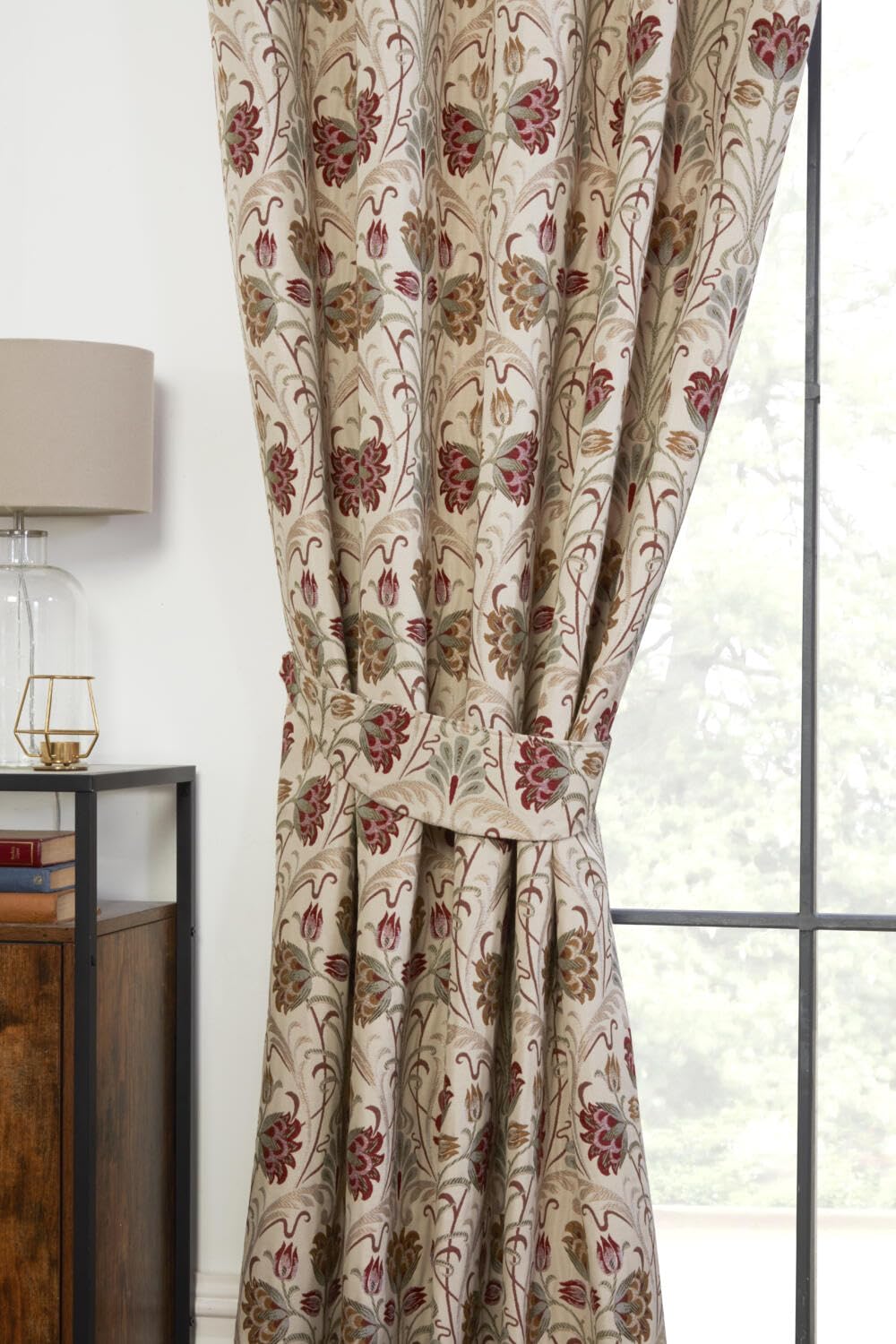Pikk Natural - Fully Lined Aylesbury - Floral Fully Lined Curtains - Pencil Pleat / 3" Tape Header - Polycotton (Tie Backs (Pair))