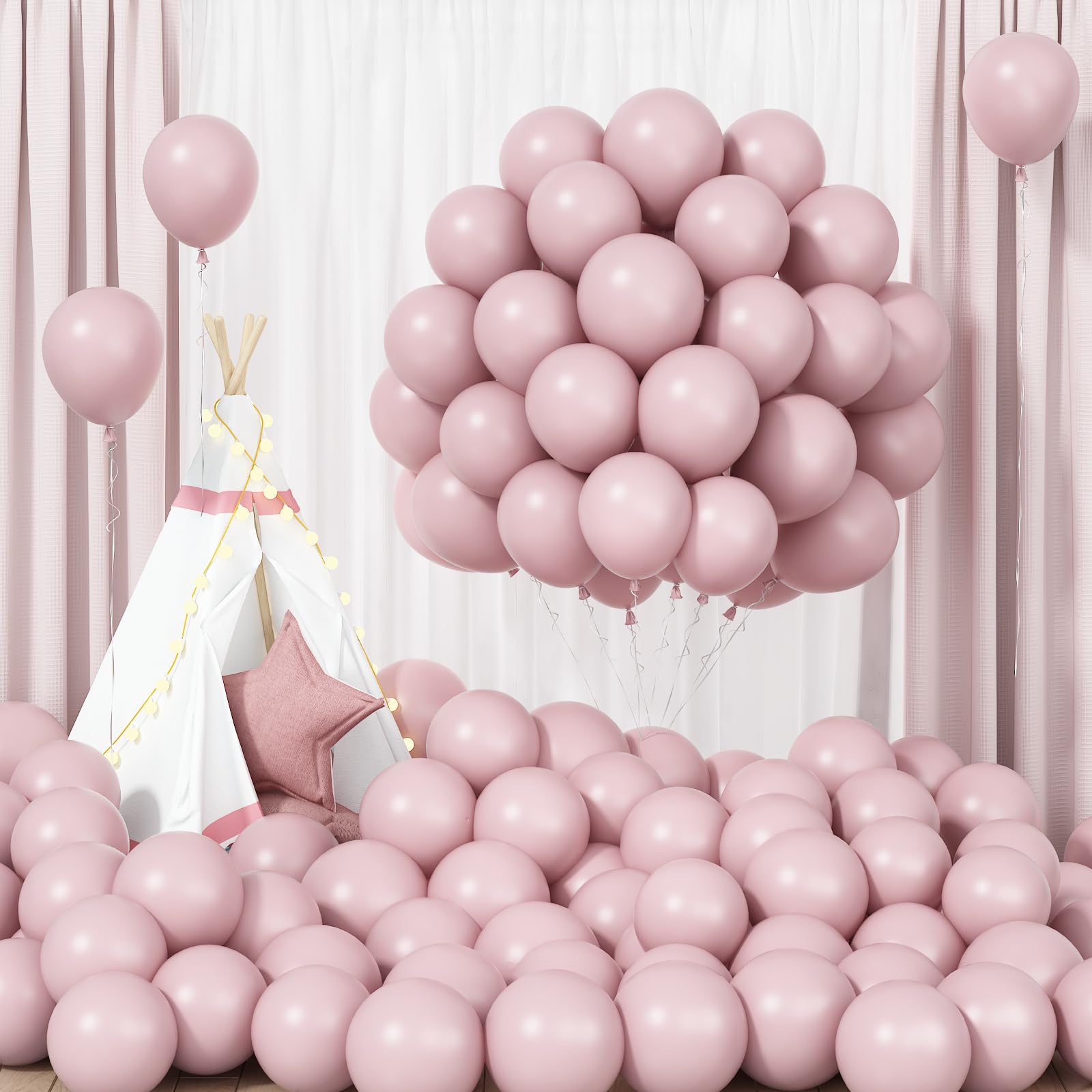 Dusty Pink Balloons, 100 Packs 5 Inch Nude Latex, Retro Pale Party, Boho Pastel Helium for Girls Women Birthday Baby Shower Wedding Bridal Valentines Day