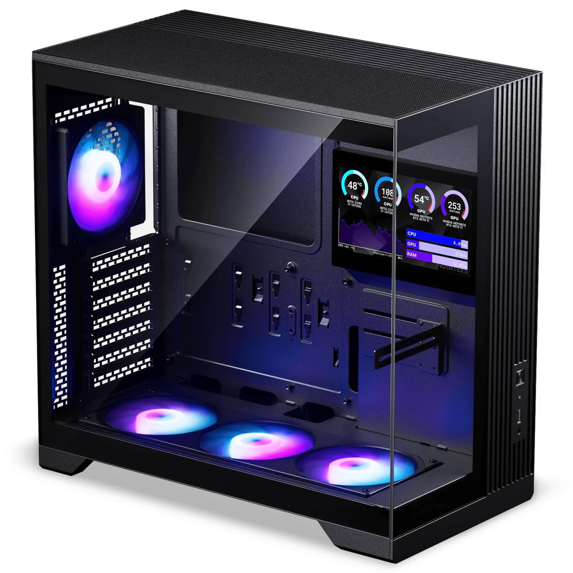 Phanteks XT V5 LCD PC-Gehäuse Midi-Tower ATX Tempered Glass | Schwarz, 7-Zoll-LCD, Showcase-Design, seitliche Luftzufuhr, 360-mm-Radiator-Support, RGB-Lüfter