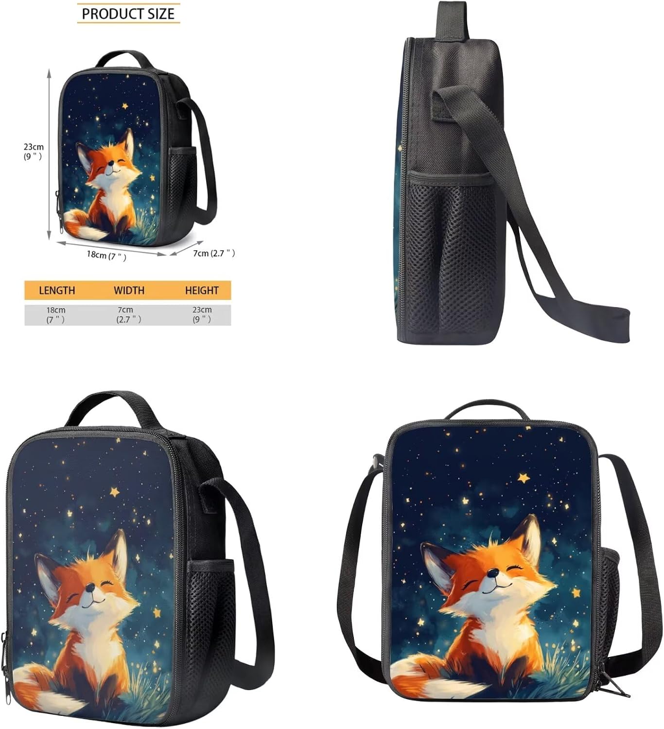 Fox Backpack Preschool Starry Sky Girls School Bag with Lunch Bag 4 in 1 Lightweight Bento Box Bag with Strap Cute Animal Pencil Case for Preschool