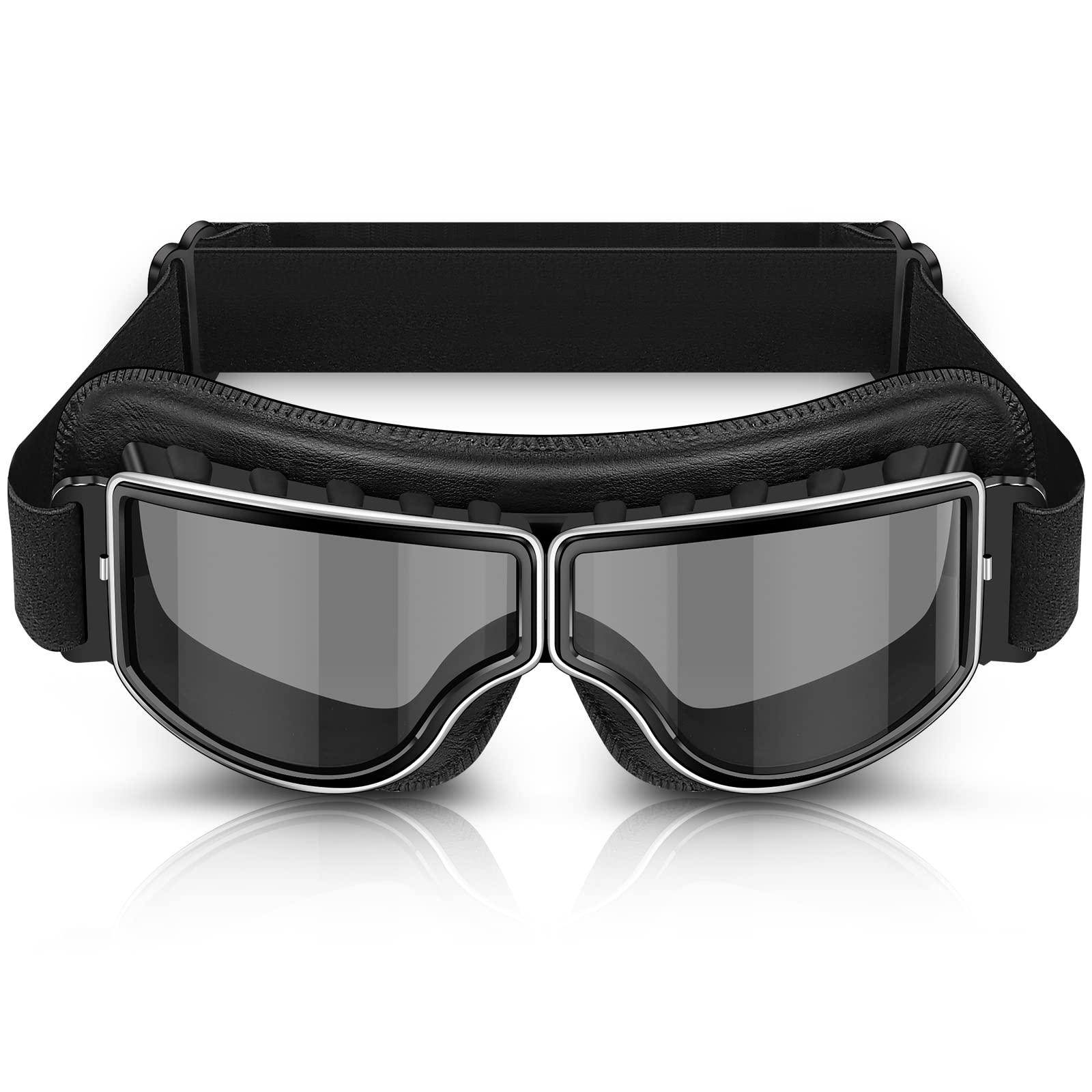 BELINOUSMotorcycle Goggles for Scooter ATV Off-Road, Vintage Leather Pilot Style Goggle