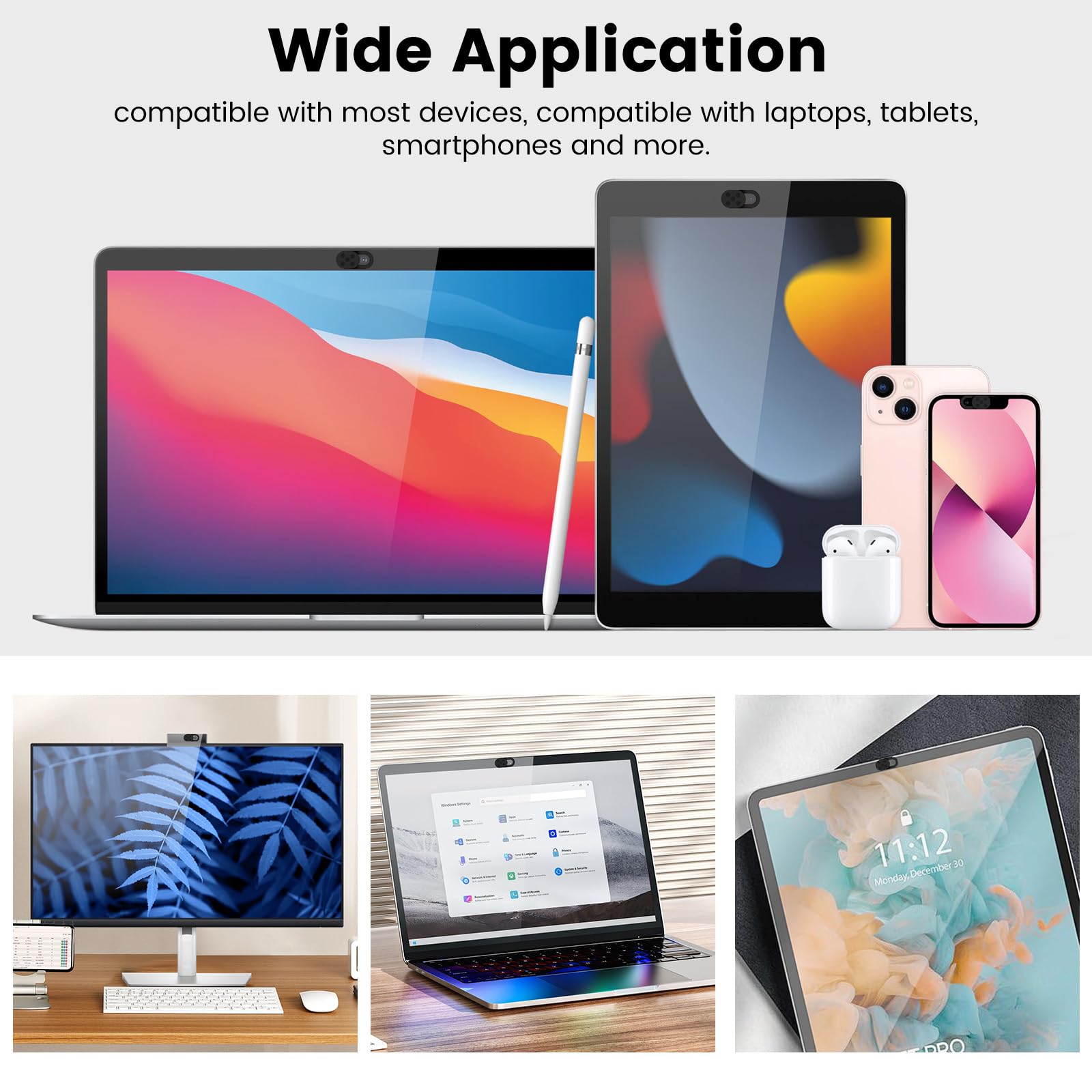 8 pezzi Webcam Cover, Ultra-Sottile Metallo Copri Webcam, Copertura Camera Slider, Sottile per Laptop, PC, Computer Portatile, Smart Phone - Nero