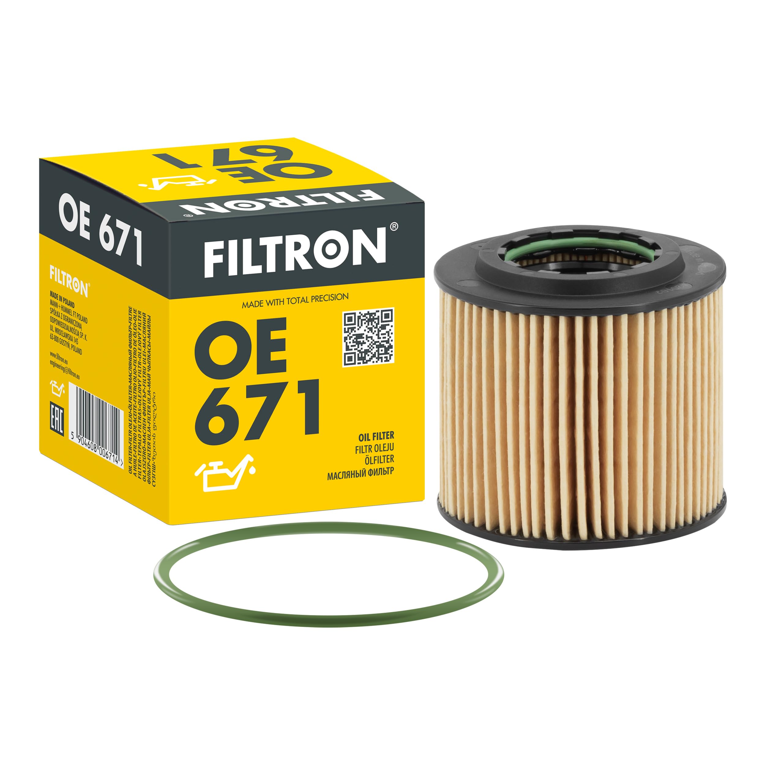 Filtron OE671 oil filter.