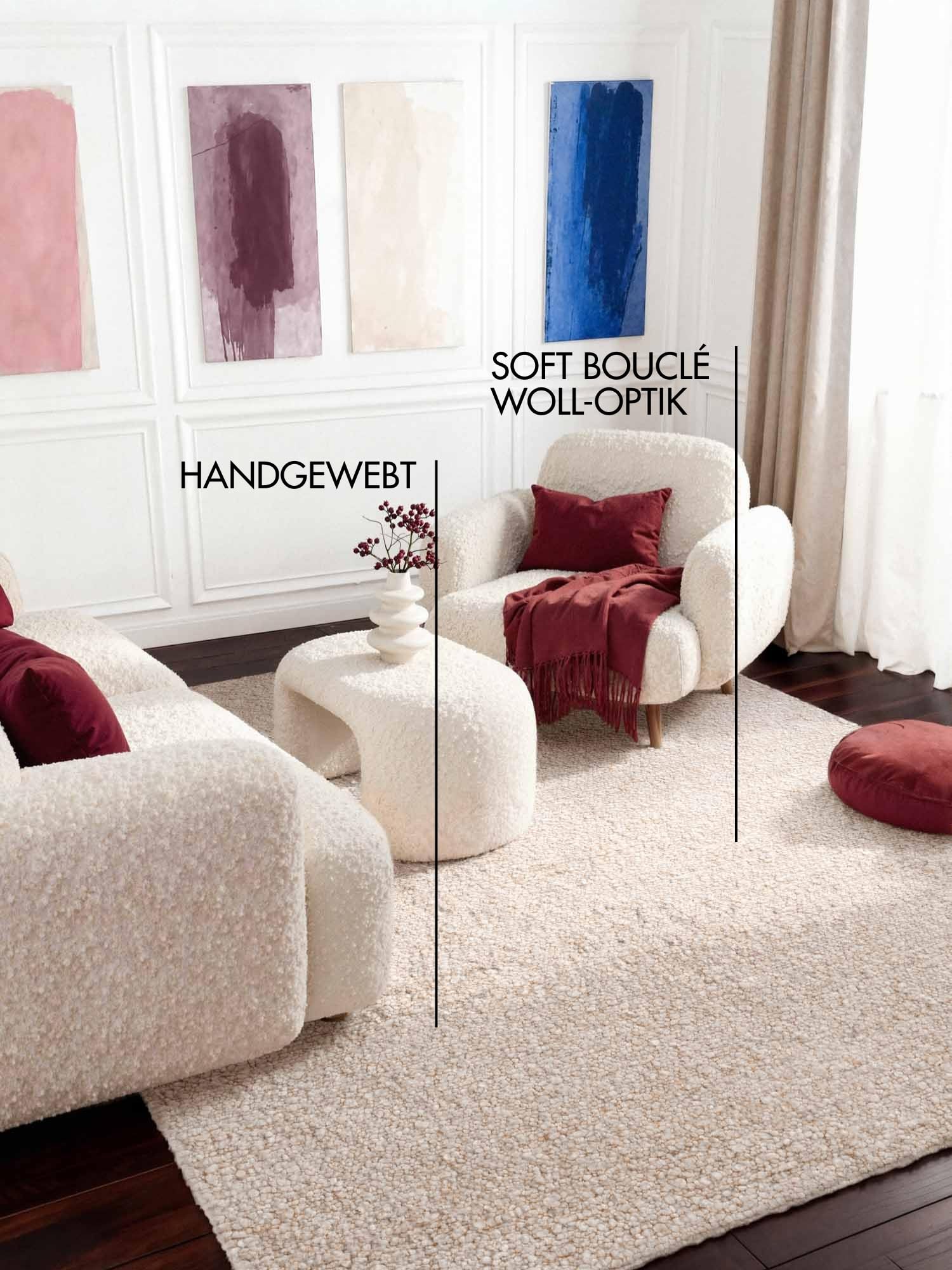 Ted Baker Tappeto a pelo corto, Portobello, morbido bouclé, tessuto a mano e morbido, look lana, soffice per soggiorno, camera da letto, sala da pranzo, crema, beige, 160 x 230 cm