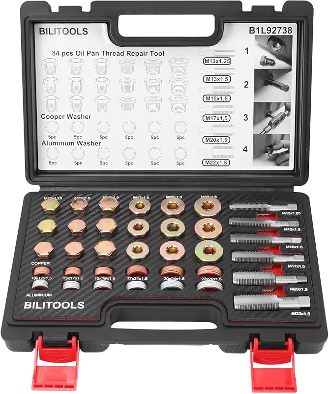 Kit de Reparo de Rosca do Bujão de Óleo BILITOOLS com Machos M13 a M22 – 84 peças
