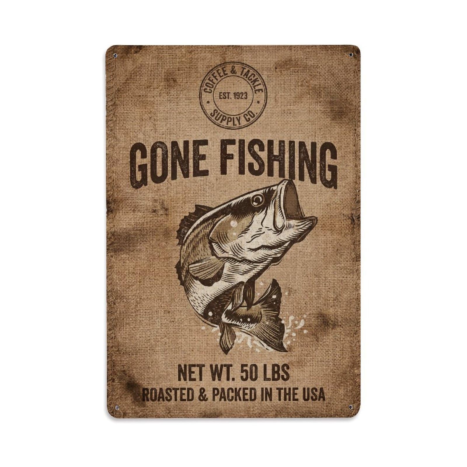 Gone Fishing Fishing Master Vintage Metal Tin Sign Plaque Wall Decor for Cafe, Club, Garden Metal Poster 8x12Inch