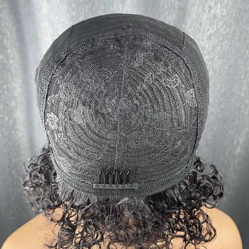 Haarpflege Kurze Schwarze Lockige Echthaarperücke Mit Pony Für Schwarze Frauen Maschinell Hergestellt