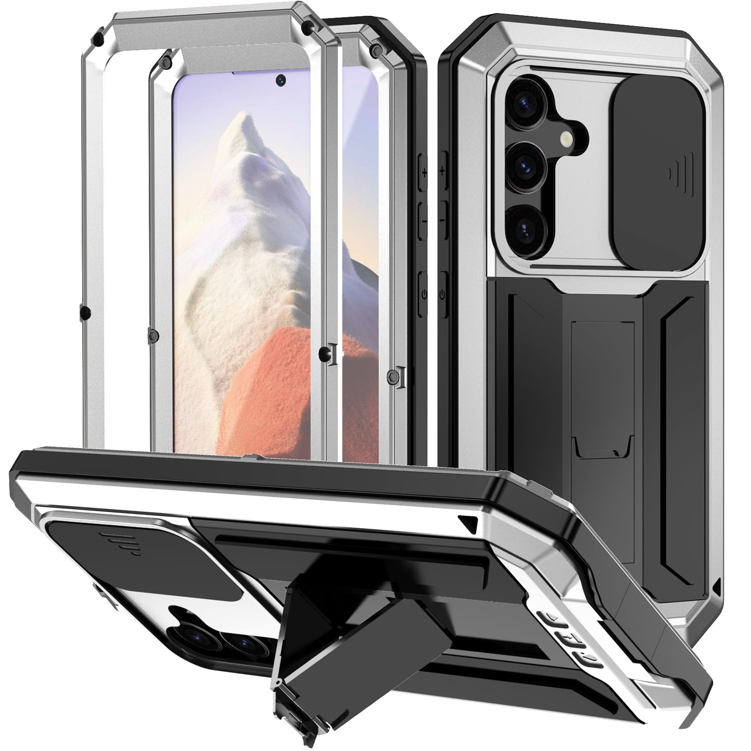 Tiwikunx Compatible for Samsung Galaxy S24 5G Metal Case,Outdoor Aluminum Metal Gorilla Glass Shockproof Military Heavy Duty Sturdy Protector Cover