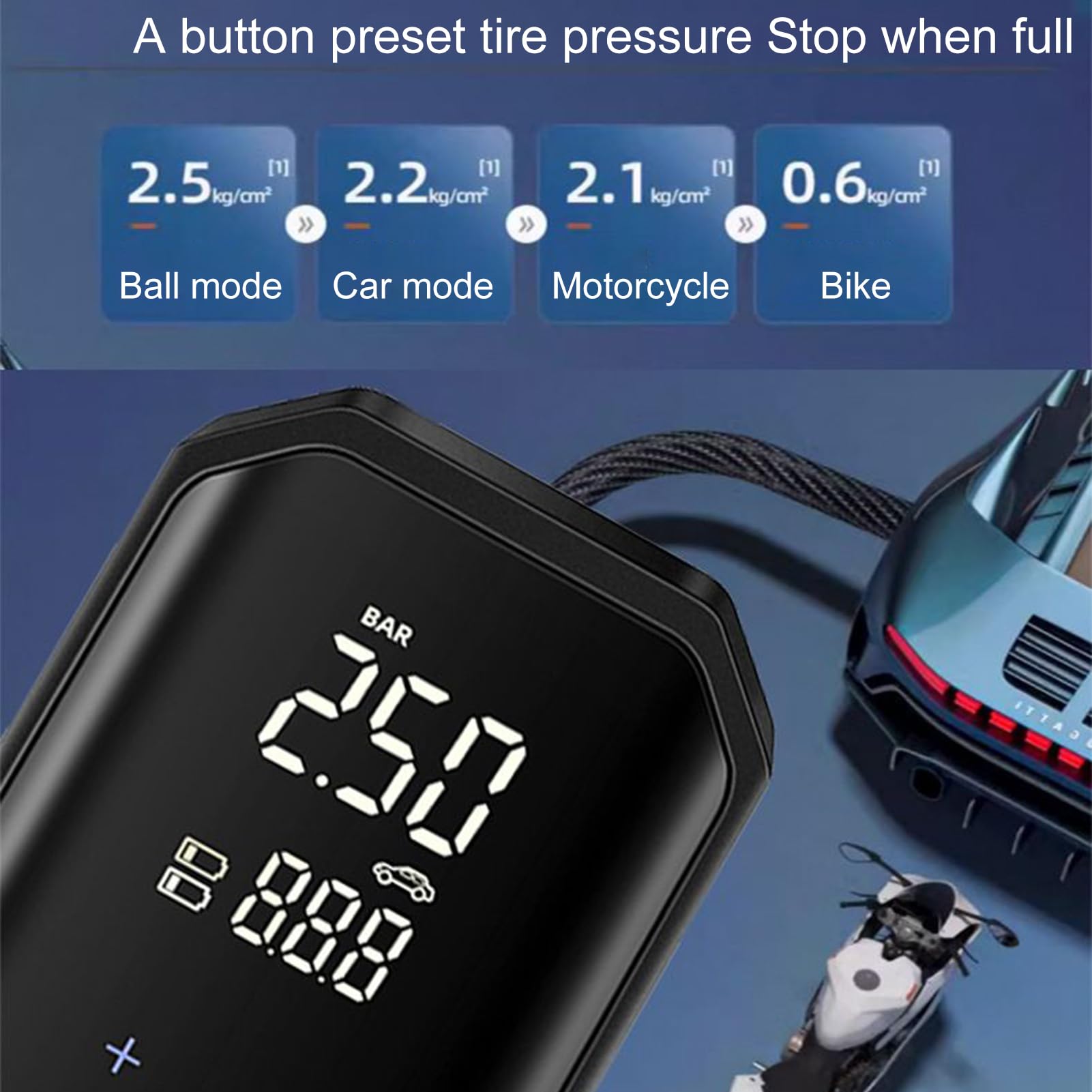 Mini pompa ad aria Display Digitale, Autospegnimento, Leggero