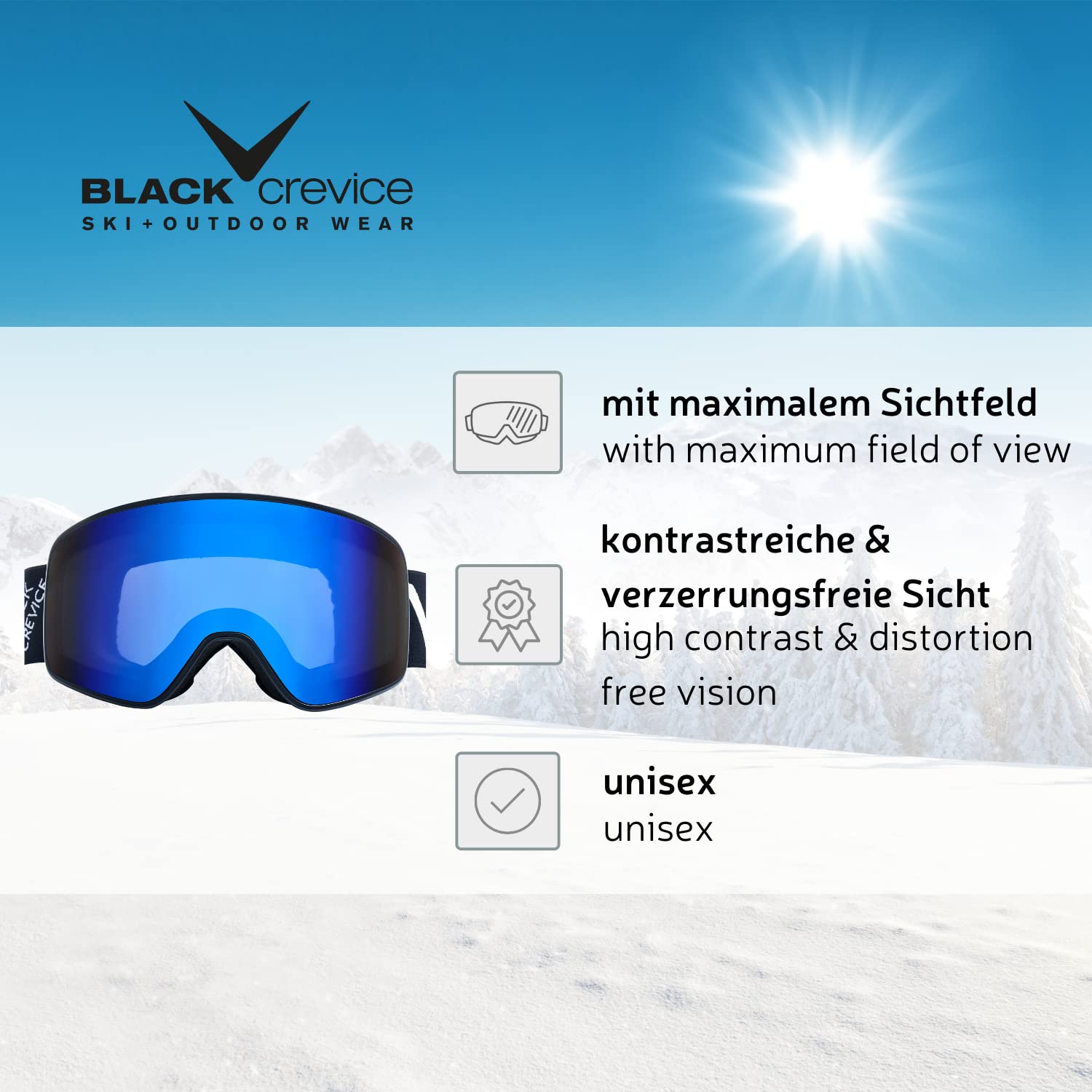 Black Crevice Skibrille Schladming I Ski-Brille in verschiedenen Farben I Skibrille Herren & Damen mit bruchfester Doppelscheibe I Anti-Fog-Beschichtung & UV 400 Schutz I größenverstellbar