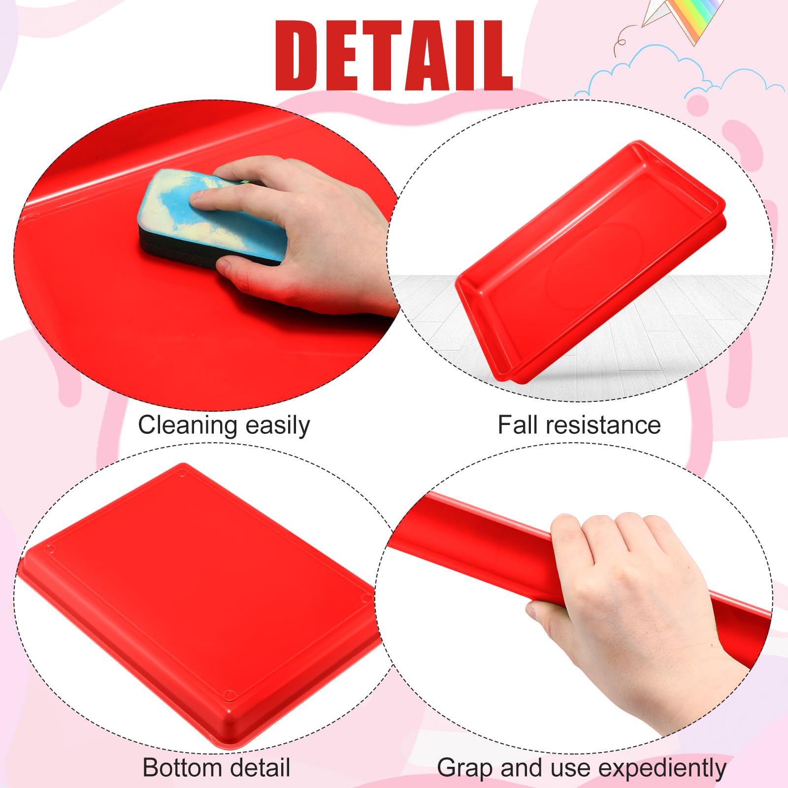 Maitys 15 bandejas planas de plástico de 16.1 x 11.8 pulgadas, bandeja de papel de almacenamiento sensorial, apilables, para oficina, hogar, organizador, suministros de manualidades (rojo)