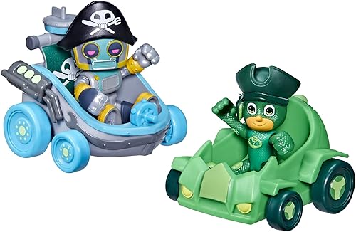 PJ Masks Pirate Power Gekko vs Pirate Robot Battle Racers - Juguete preescolar, vehículo y figura de acción para niños a partir de 3 años