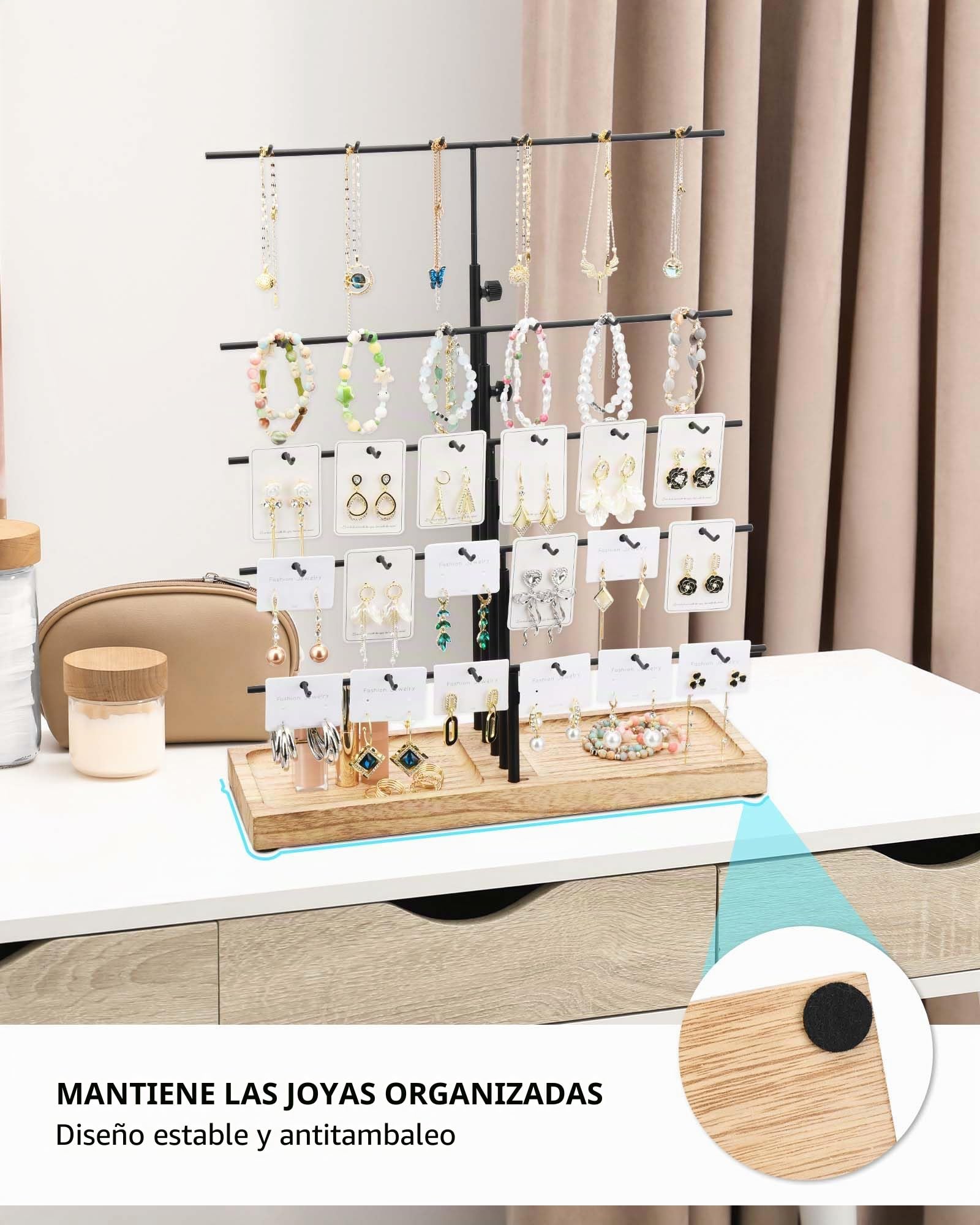 BS-VOG Organizador Pendientes Con 30 Ganchos, Expositor Pendientes Ajustable, Organizador De Pendientes Con Bandeja Para Collares Y Pulseras.