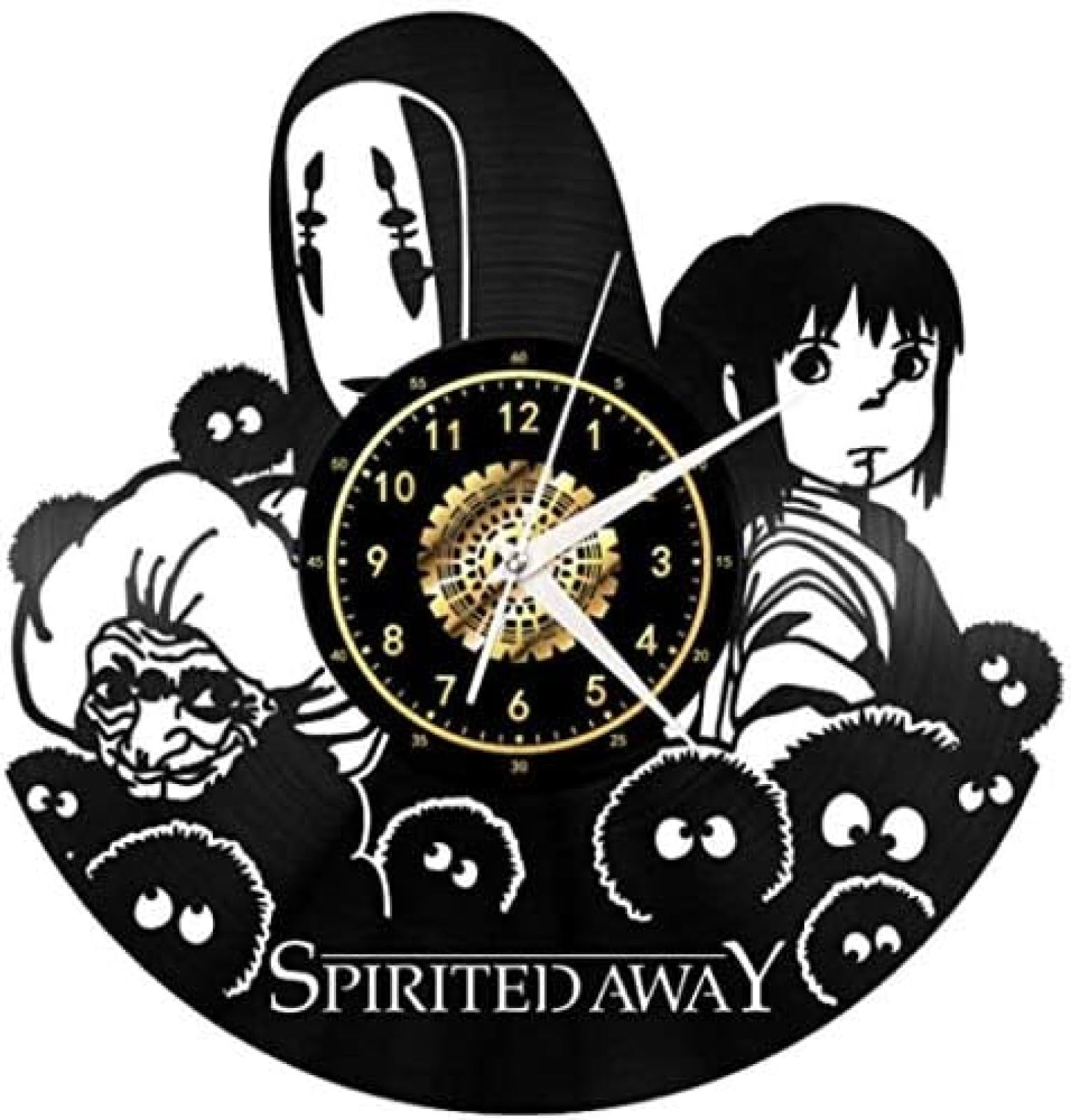 Aglitw Black Spirited Away Vinyl Wall Clock Retro Atmosphere Silhouette Record Handmade Gift Cool Home Decor No Light 12 Inch,With Led Light