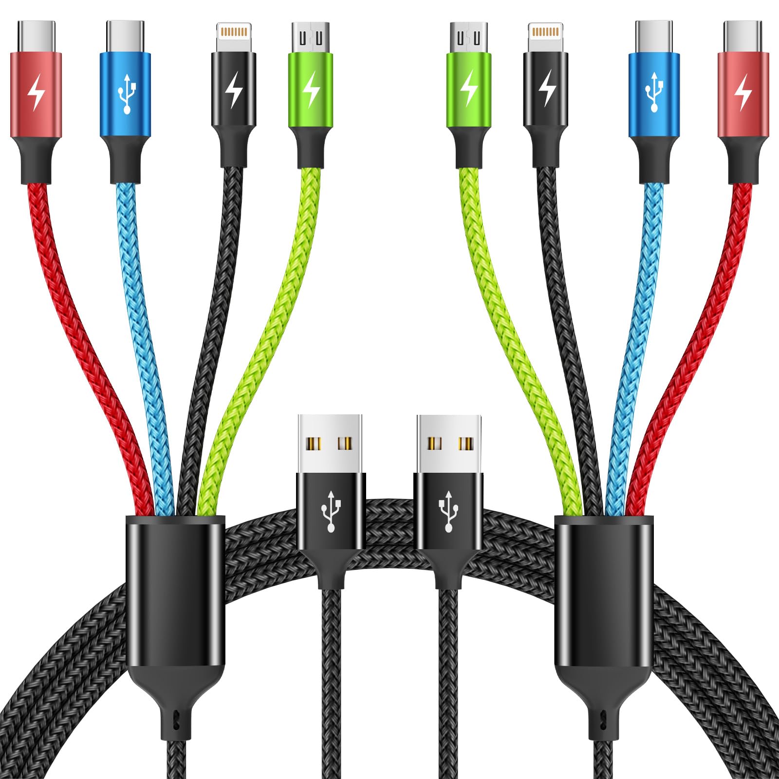 4 in 1 Multi Charging Cable 2Pack 5FT Tangle Free USB C Car Charger Cable Nylon Braided with