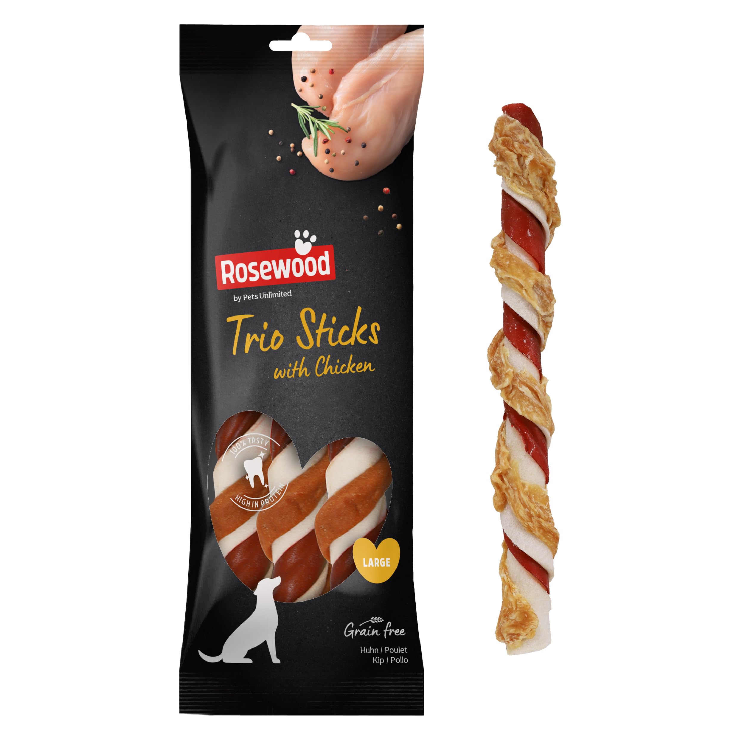 Rosewood Large Trio Sticks for Dogs - Made 3 count (Pack of 1), Transparent