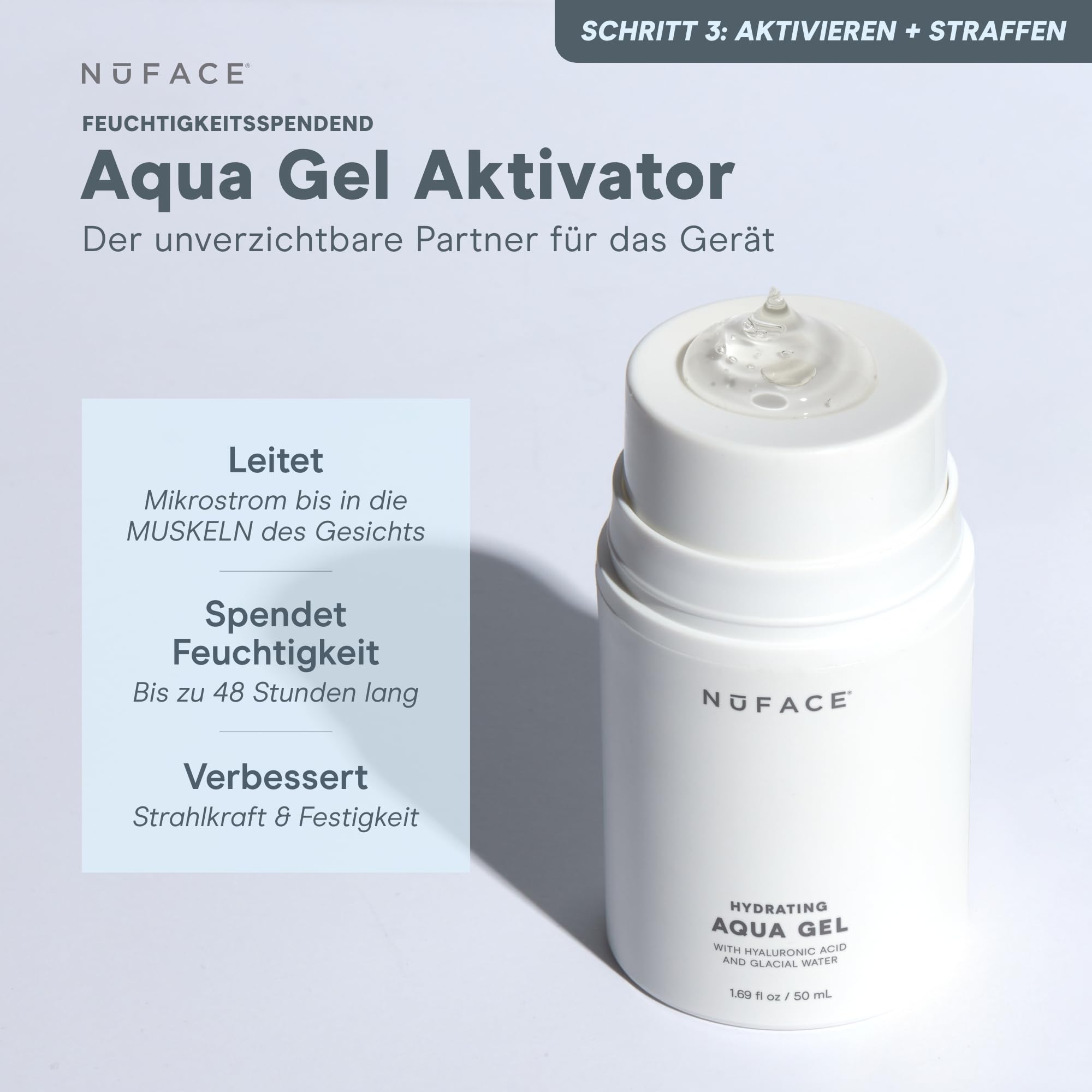 NuFACE Aqua Gel Activator - leitfähiges Gel & Aktivator - mit IonPlex & Hyaluronsäure - optimiert Mikrostrom-Behandlungen mit dem NuFACE Microcurrent Device (295 ml)