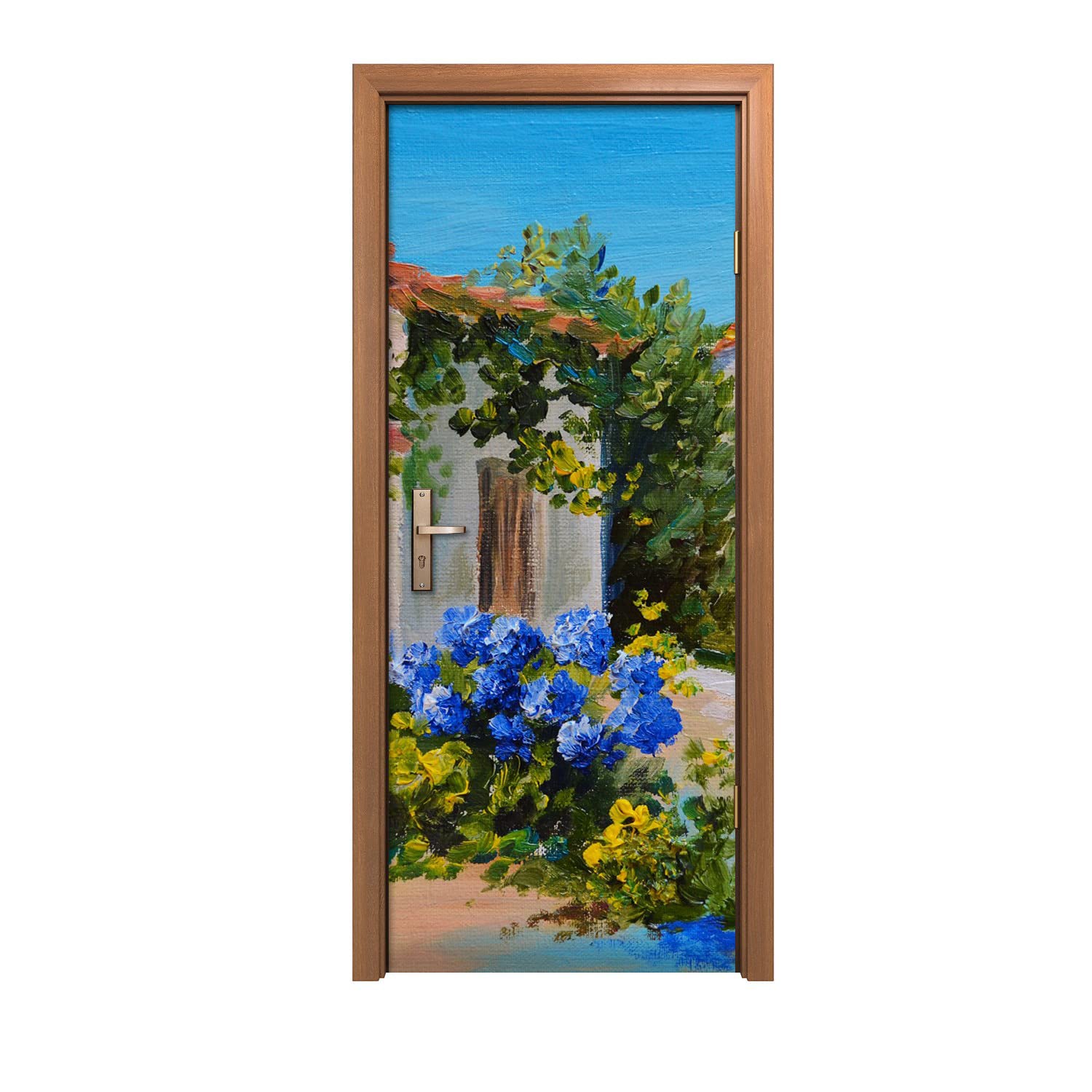 Autocollant de porte 80x200cm Fleurs de bâtiments pour illuminer votre salon ou chambre