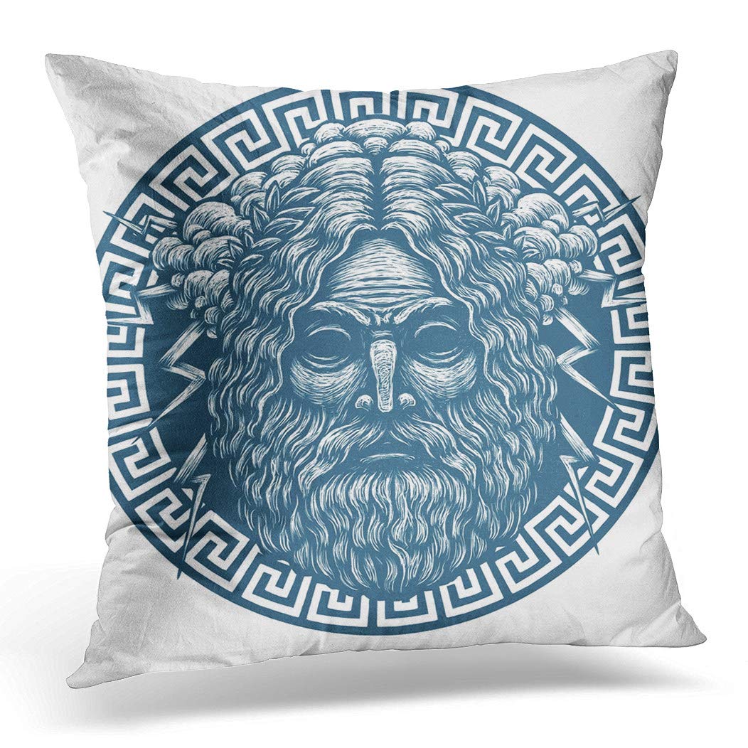 Awowee Color 17 Cushion Cover 50X50cm/20X20inches Face Zeus Greece God On Greek Ancient Antique Beard Home Decor Throw Pillow Cover Square Pillowcase For Bed Sofa
