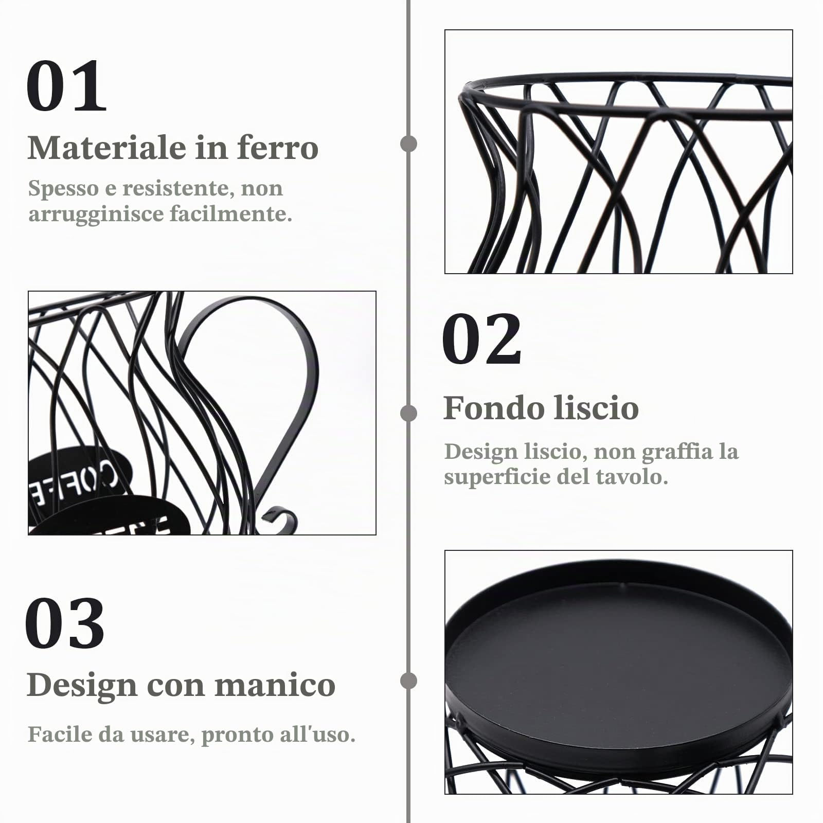 Cestello Portaoggetti per Caffè,Cestello Porta caffè Porta Capsule caffè con Manico,Porta Cialde da Caffè,Tazzone Porta Cialde Caffè per Bancone, Casa, Ufficio