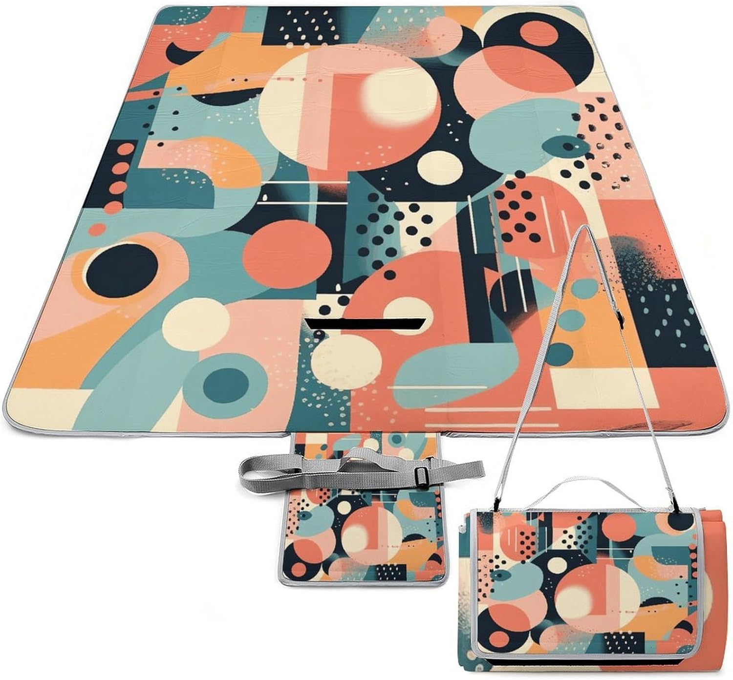 Abstract Shape Style Waterproof Picnic Blanket 58.3''x58.3'',Portable and Foldable Picnic Mat with Handle,Outdoor Blankets for Lawn Park Beach Travel