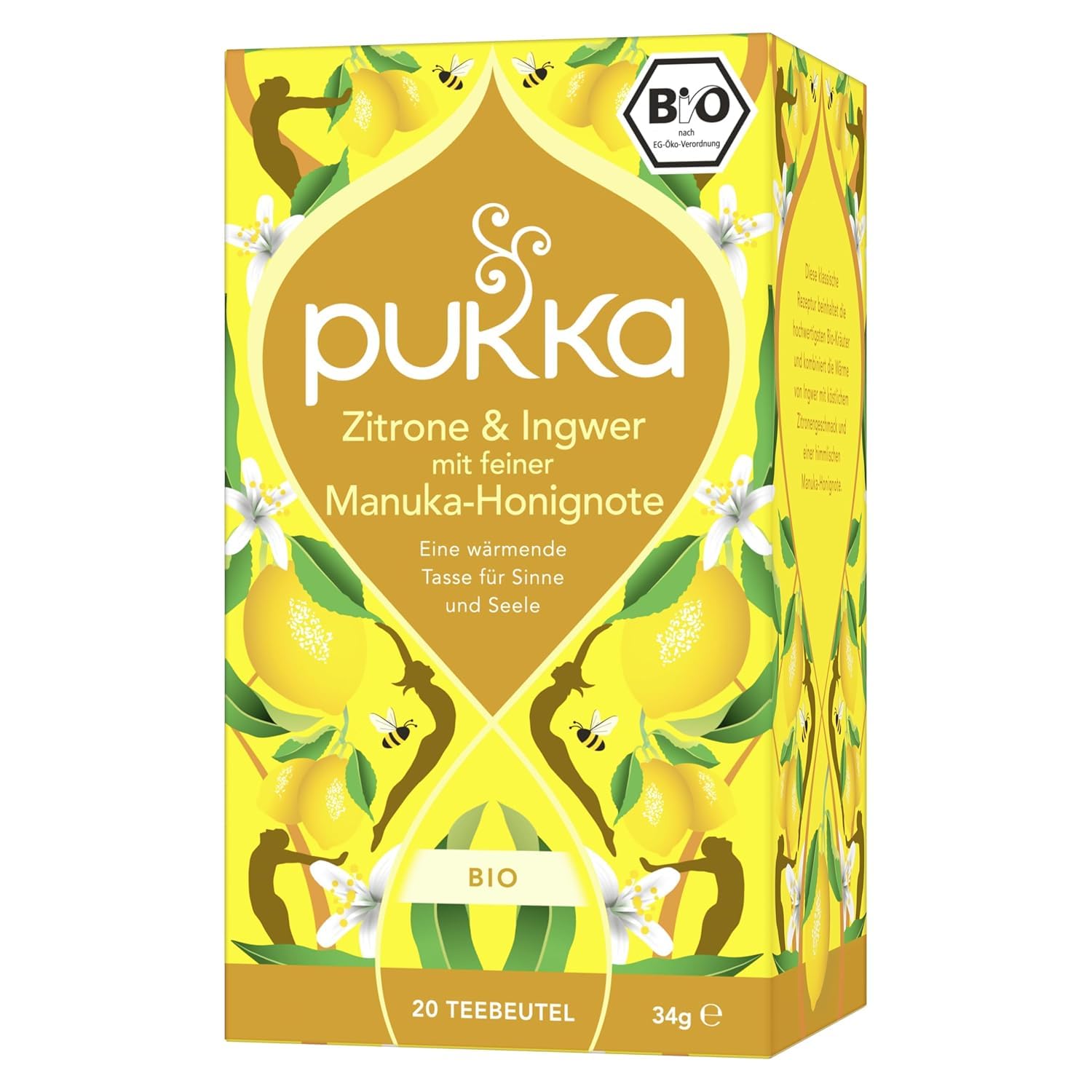 Pukka | Bio Gewürzteemischung "Zitrone & Ingwer mit feiner Manuka-Honignote" | Wärme dich auf und mache es dir gemütlich mit diesem Tee | 1er Pack | 20 Teebeutel