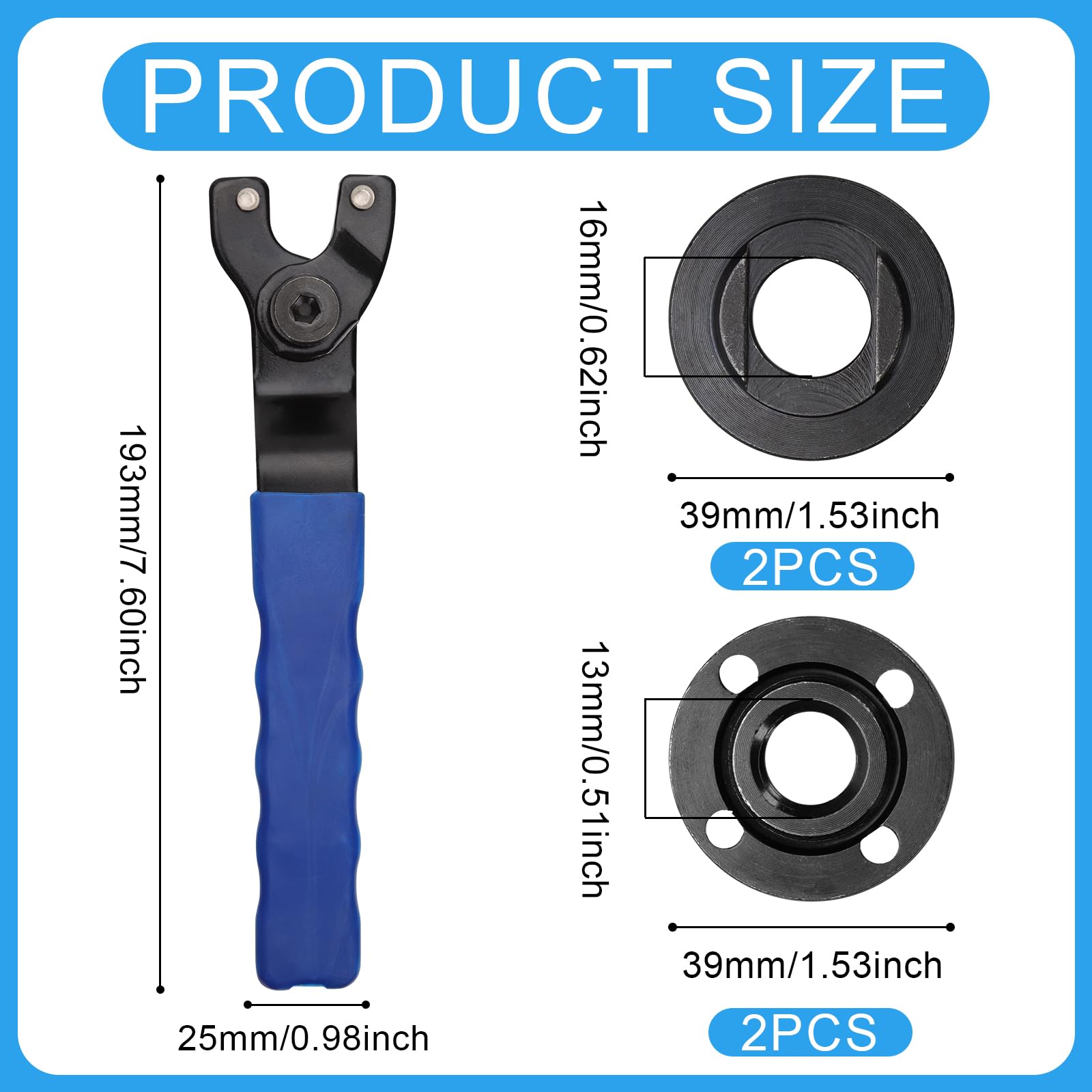 Clé pour Meuleuse d'Angle, Réglable, Clé à Molette avec 4 Pièces Écrous à Bride de Meuleuse 1,59cm-11 Compatible avec Dewalt Milwaukee Makita Bosch Ryobi Black Decker Pièces de Meuleuse