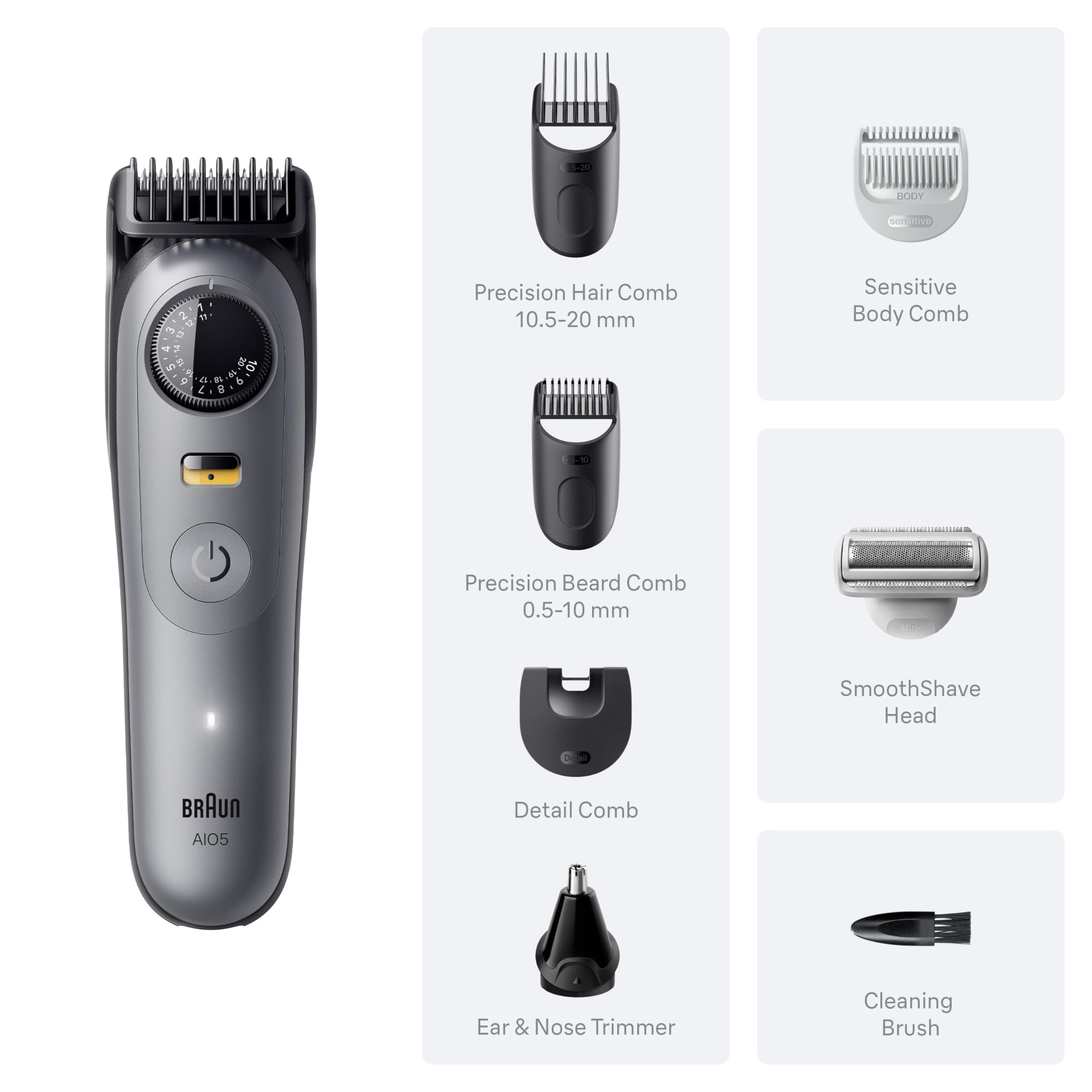 Braun Series 5 All-in-One Beard & Body Grooming Kit for Men, Cordless Trimmer, Hair Clippers & Shaver for Face, Hair & Body with Smooth Shave Head, AIO 5510