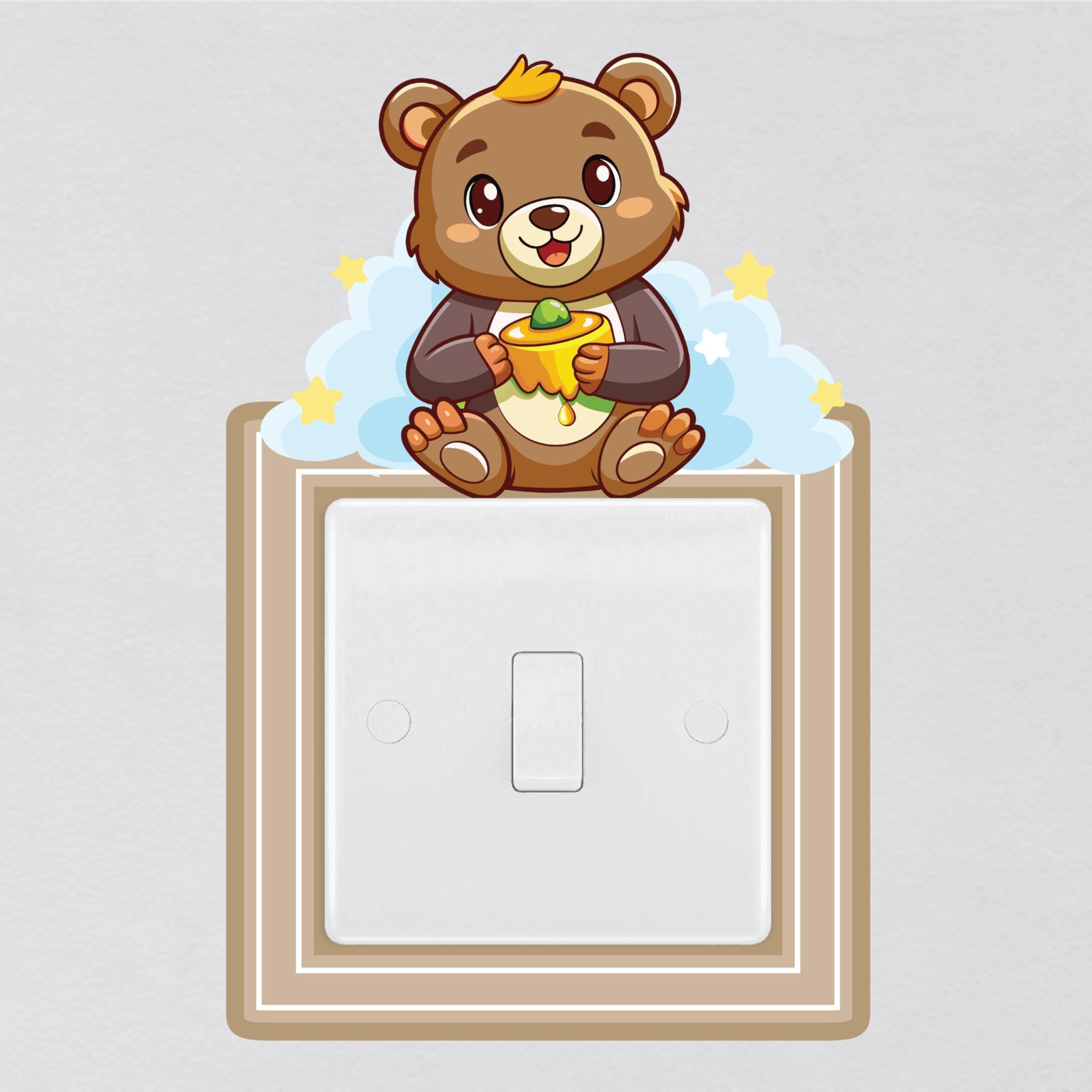 My Pixel Print Boys White Teddy Bear Light Switch Surround Sticker Nursery Teddy And Stars Childrens Decal Wall Art Sticker Vinyl Kids Girl Bedroom Room Decor