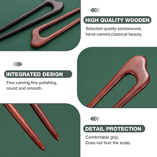 Miniatura 3 de Noverlife 2 palillos de madera para el cabello, horquilla de montaña en forma de U para mujer, peinado clásico, horquilla de madera artesanal de 2