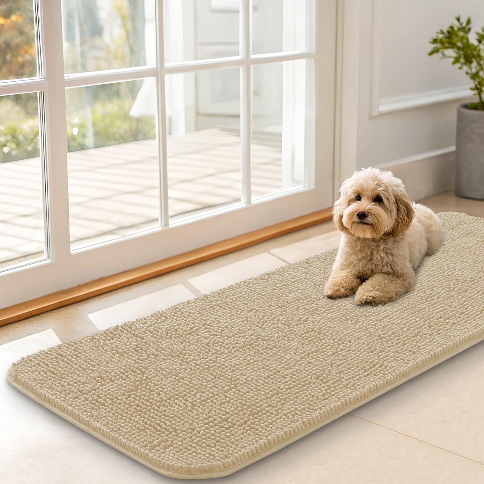 OLANLY Dog Door Mat for Muddy Paws 47x17, Super Absorbent Chenille Mud Mat