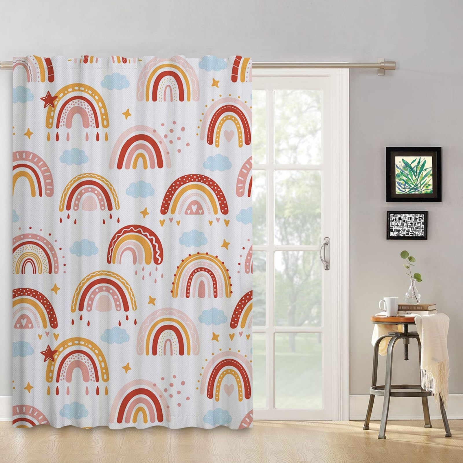 ggaimwf Rainbow Curtains Pencil Pleat Colorful Rainbow Clouds Cartoon Bedroom Curtains Kids Window Treatment for Child Girls Living Room Nursery Cafe Interior Divider Curtain Tier 132x214cm 1 Panel - Image 2
