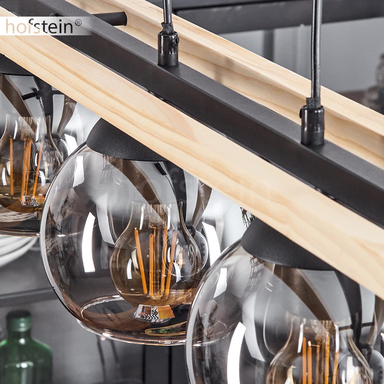 Moderne hanglamp Yoku zwart met rookglas, 5-lichts