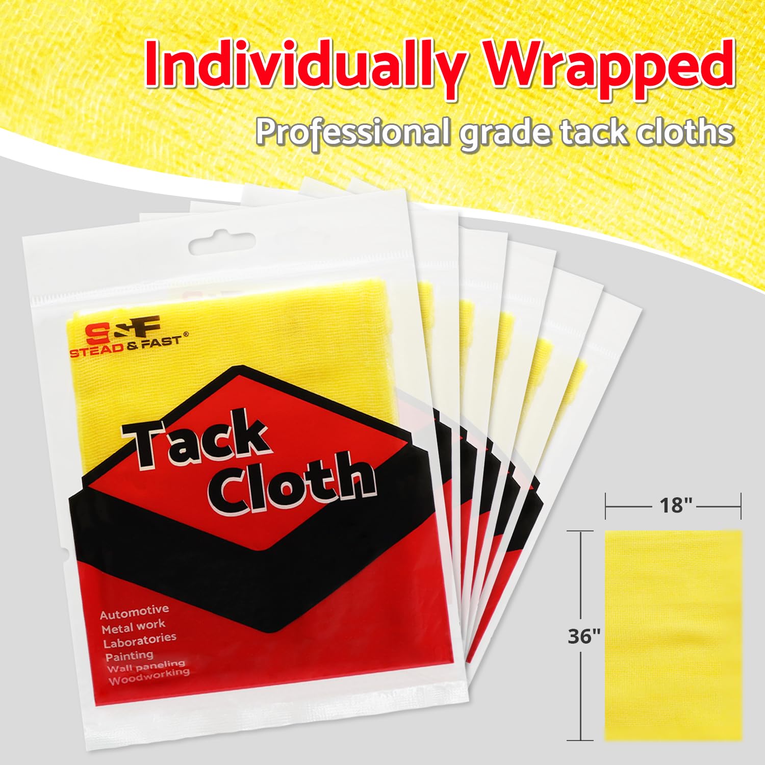 S&F STEAD & FAST Tack Cloth, 6-Pc, Heavy Duty High Density 28×24 Mesh, Tack Cloths for Removing Dust from Woodworking, Tighter Weave Large Tac Cloths 18" x 36", Wax and Silicone Free Tac Rags - Image 2