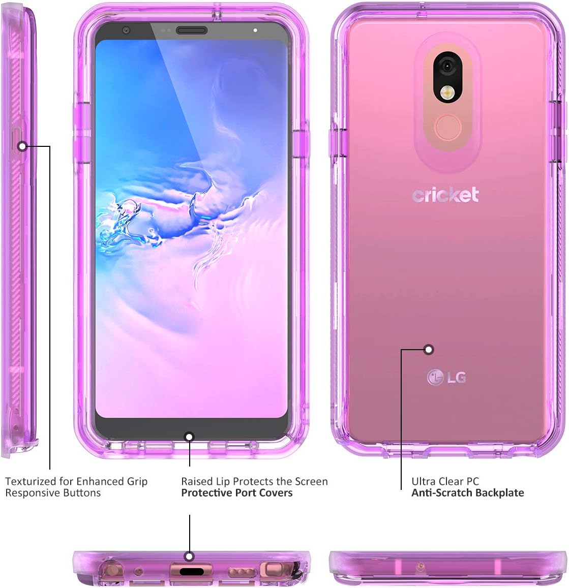 Dexnor Compatible with LG Stylo 5 Case with Built-in Screen Protector Full-Body Rugged Clear Bumper Shockproof Heavy Duty Hard Cover Defender Purple