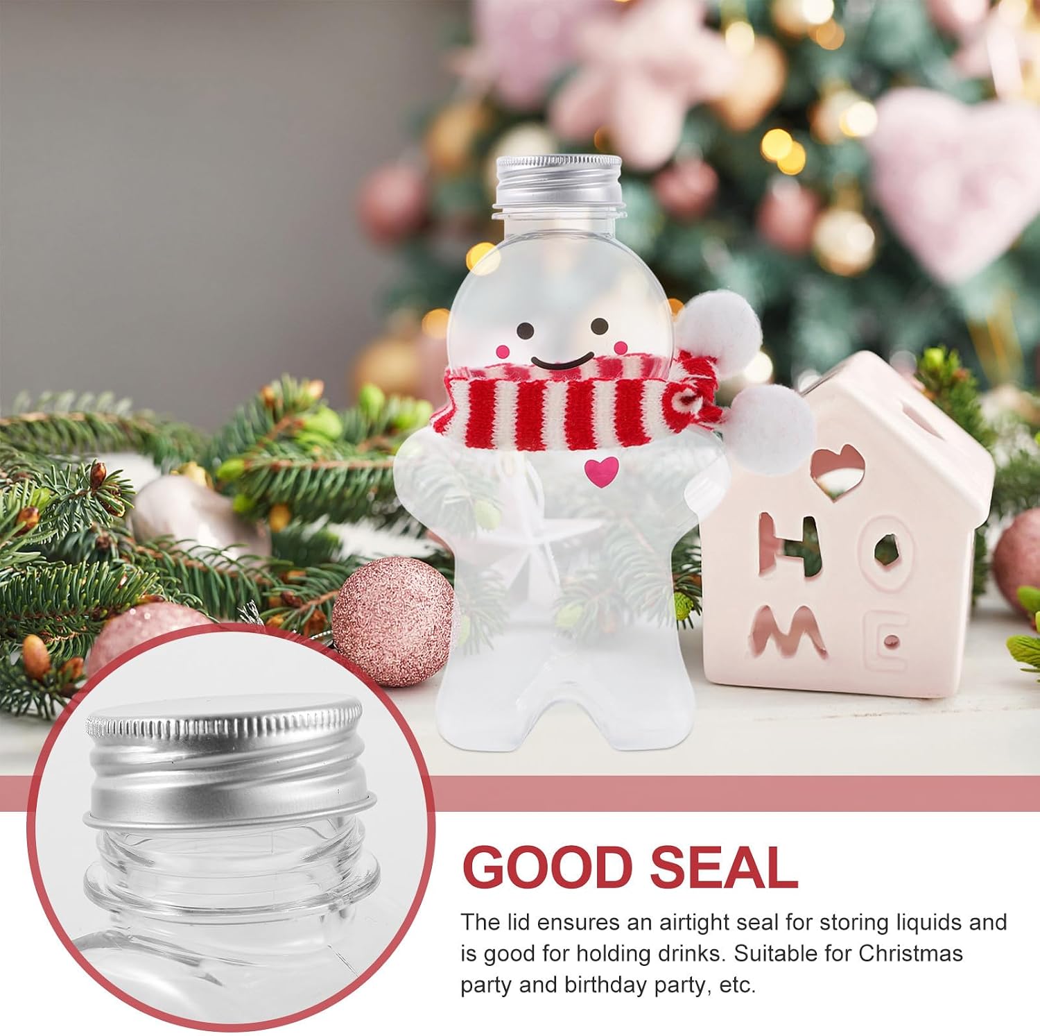 DOITOOL 10 Sets Christmas Gingerbread Man Juice Bottles with Caps, Party Beverage Bottles Gift, Portable Candy Jars for Holiday Drinks And Gift Wrapping image 3