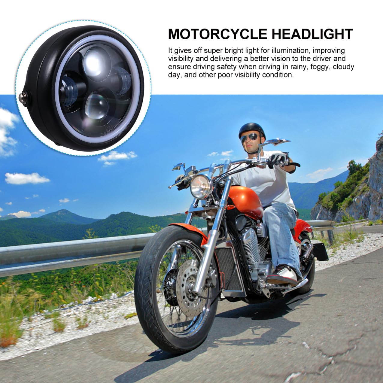 Faro a LED per Motocicletta Retrò, Lampada LED Resistente All’Usura Luce di Guida Notturna, Proiettore per Moto Adatto a Condizioni Meteo Avverse e Guida in Nebbia