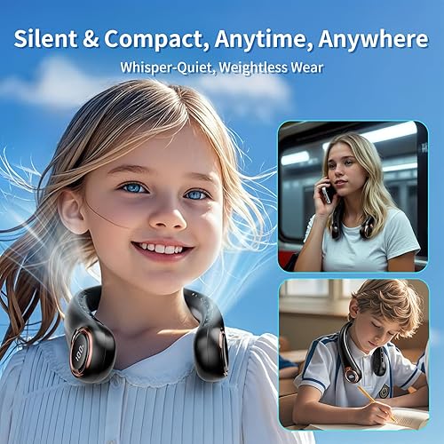 Miniatura 5 de Ventilador de cuello portátil con USB de 6000 mAh, batería recargable, pantalla LED de ventilador de cuello ultraligero sin aspas, ventilador