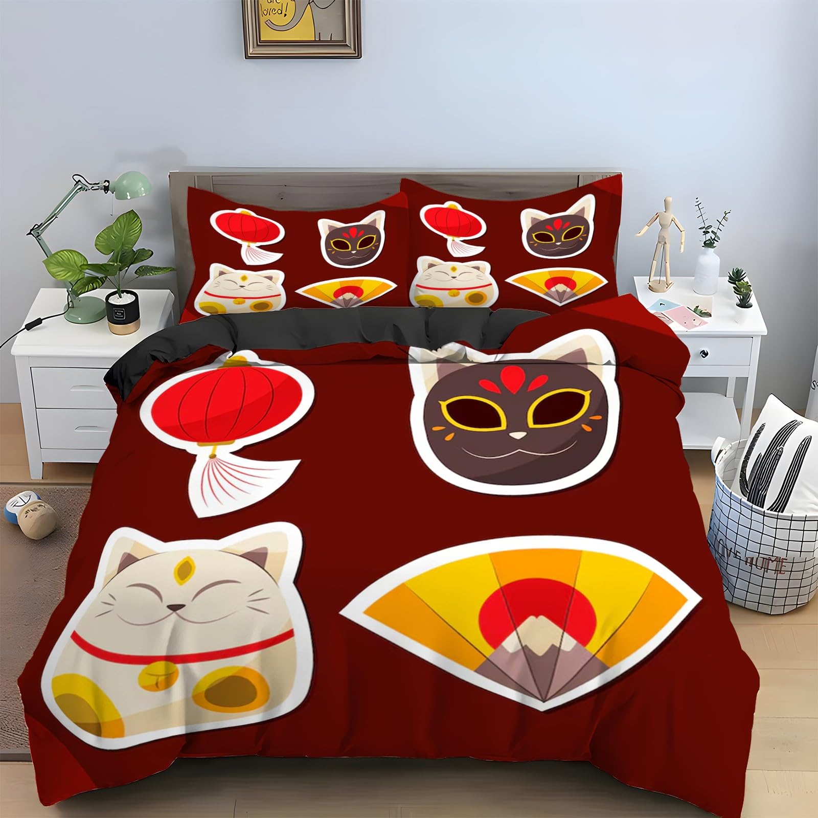 Housse de couette 240x260 dessin animé japonais et ses 2 taies d'oreiller