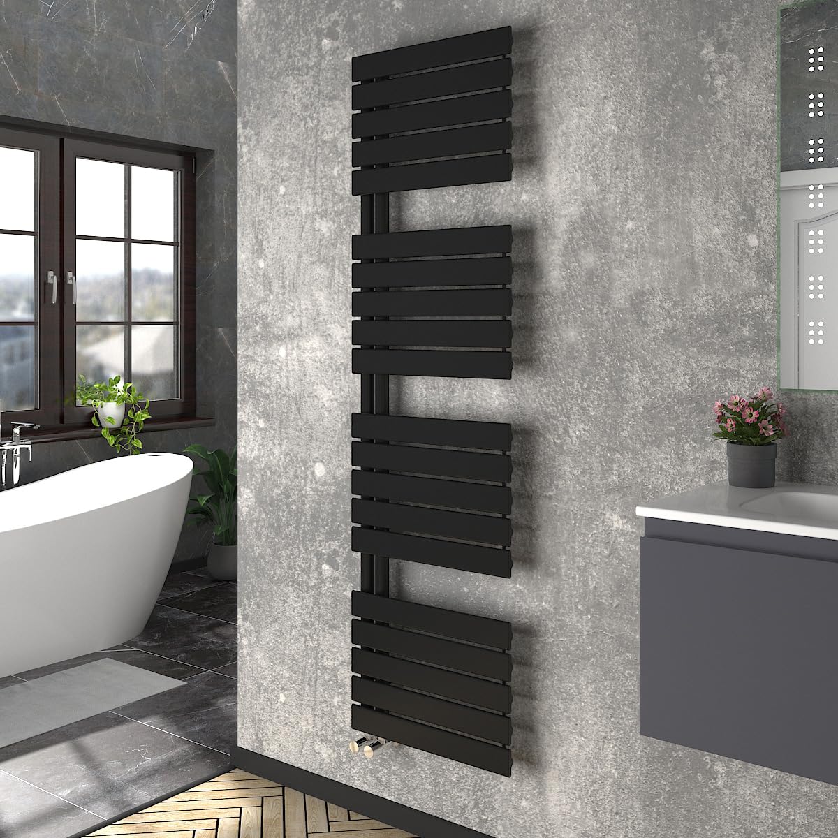Warmehaus Black Designer Heated Towel Rail Bathroom Ladder Radiator Warmer Central Heating Rads Flat Panel 1800X500mm