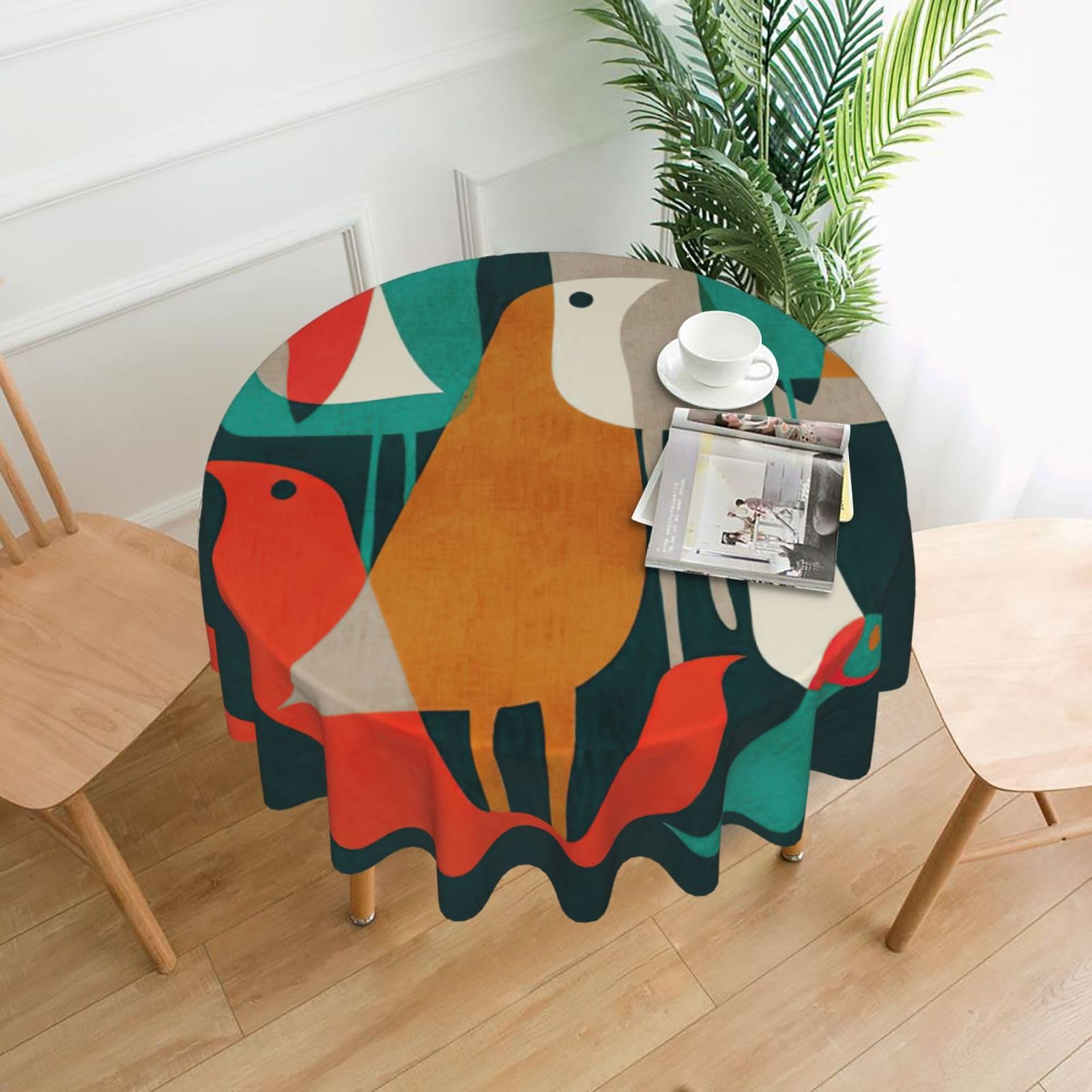 Uusnwaa Flock Of Birds Print Round Tablecloth 60 Inch, Stain Wrinkle Resistant Washable Polyester Table Cover For Kitchen Party