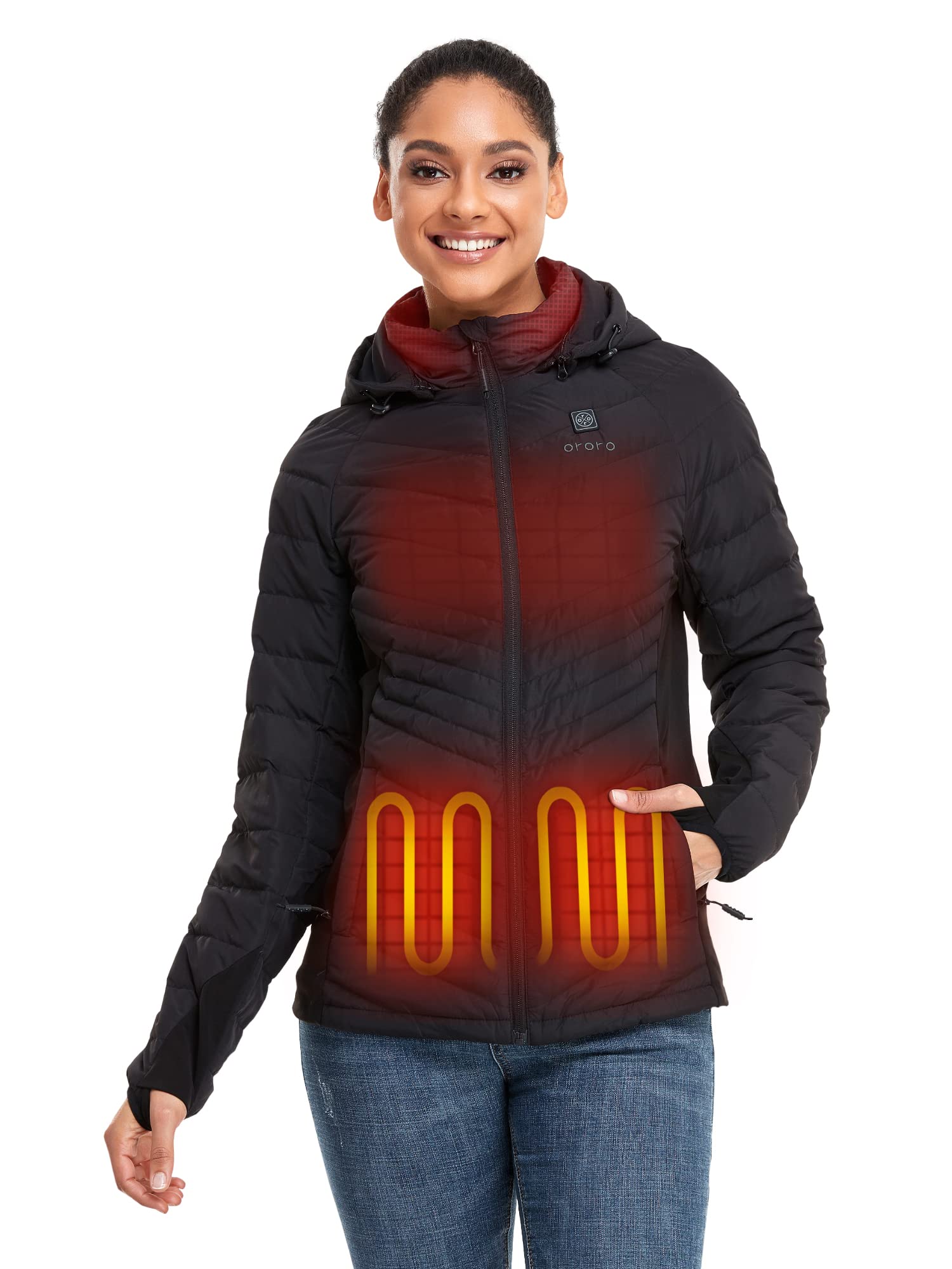 Women's Heated 800-Fill Down Jacket with USB-C Rechargeable Battery, Lightweight Heated Down Coat