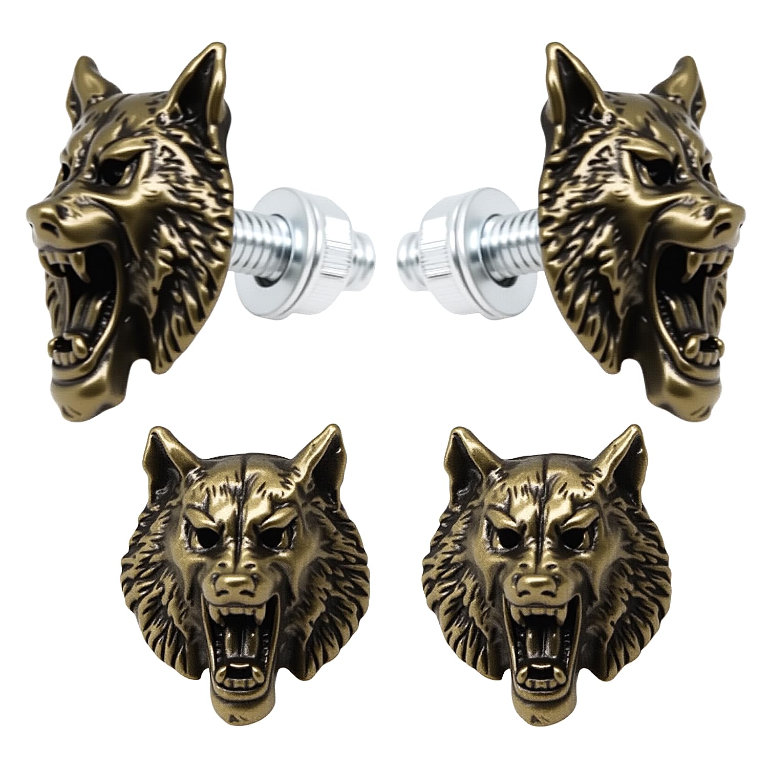 License Plate Bolts, 4 pcs Universal Wolf Style Stainless Steel License Plate Screw Kit for Motorcycle Chopper Windshield Trim Car Tag Frame, Unique