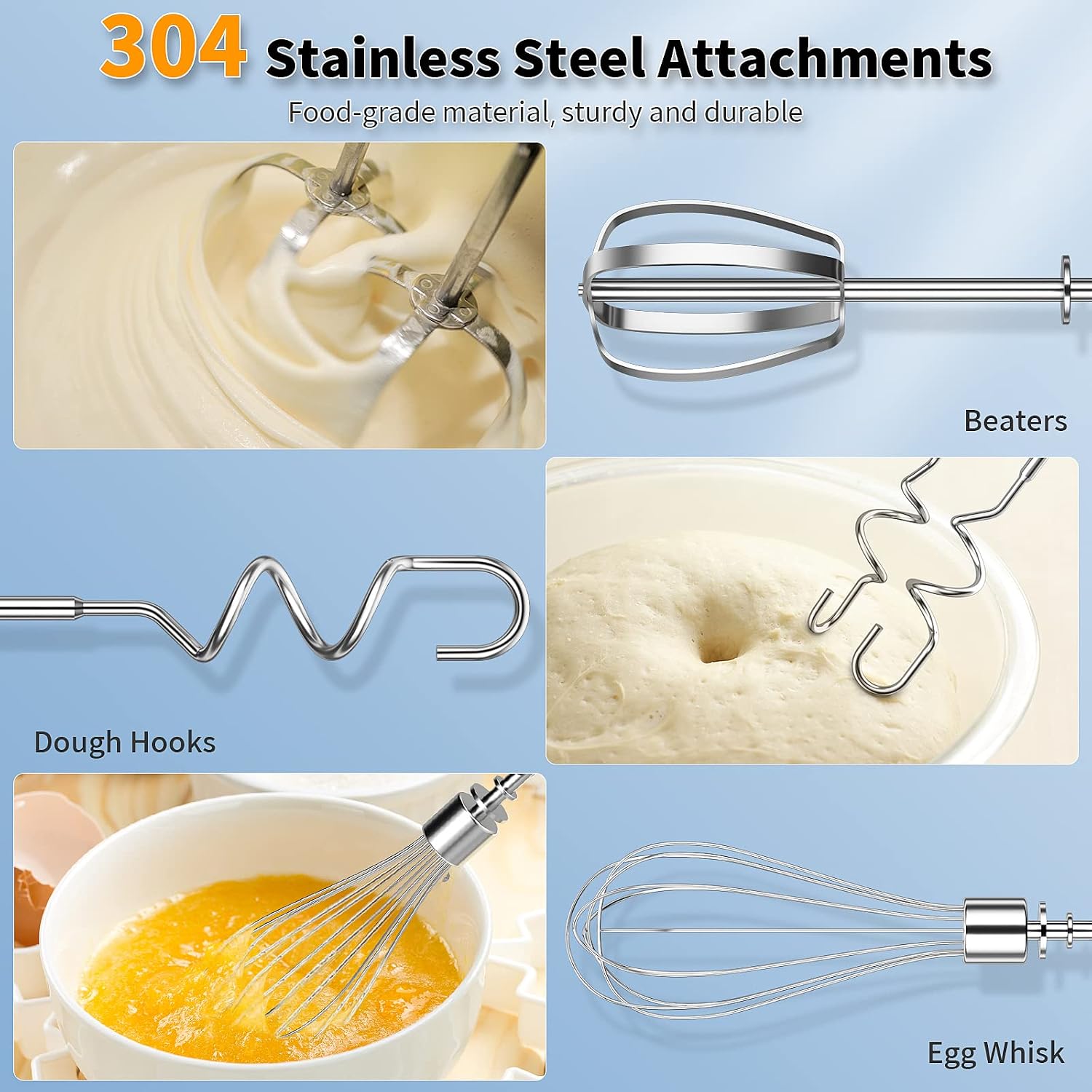 5-Speed Electric Hand Mixer with 5 Stainless Steel Accessories Whisk, Food Beater for Whipping Mixing Cookies Cakes Eggs Dough
