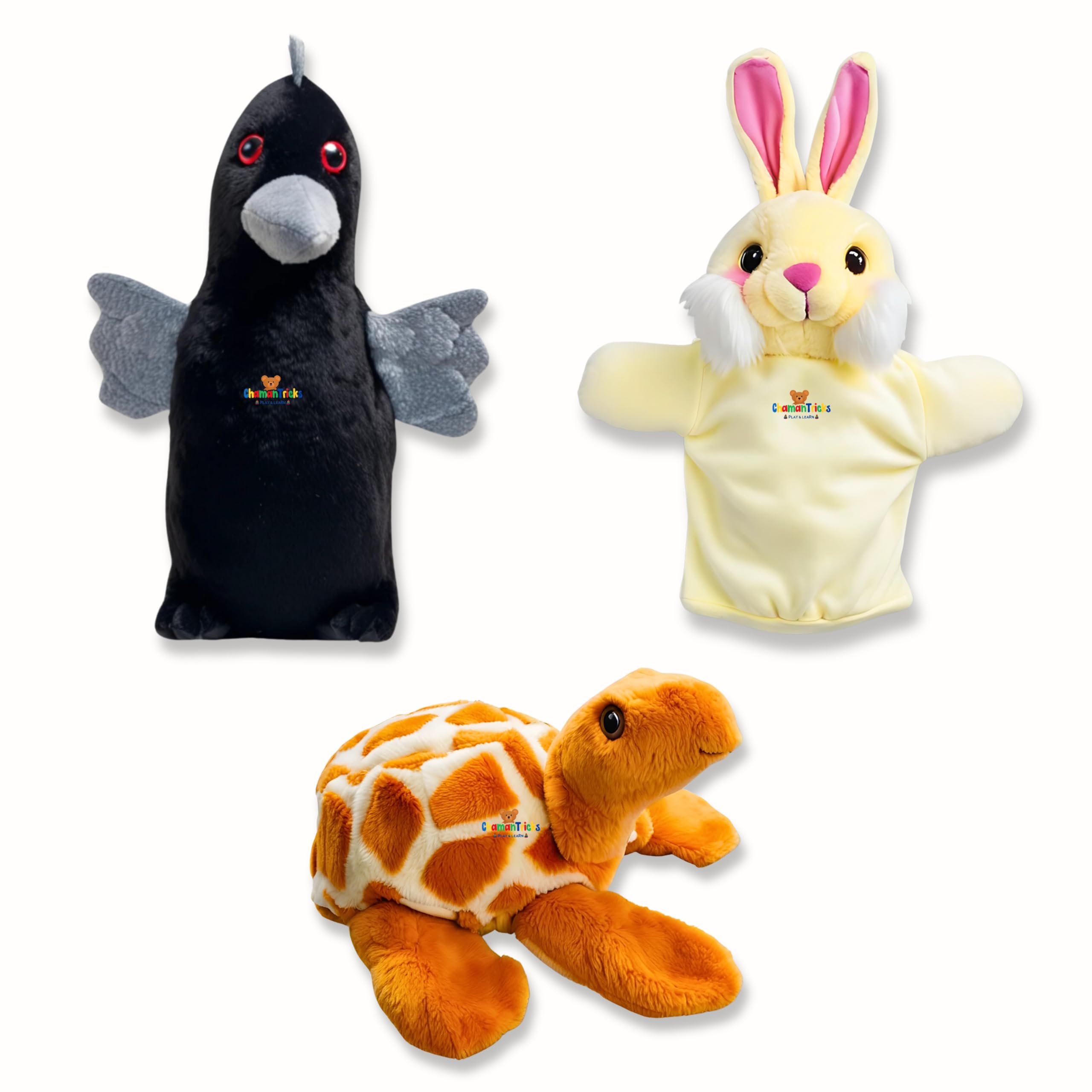 Chamantricks Storytelling Plush Puppets | Crow Hand Puppets | Rabbit Hand Puppets | Turtle Hand Puppets | Educational Puppets | Animal & Bird Hand Puppets | Hand Puppets for Kids | Soft Toy (B0D46B67L9) Amazon Price History, Amazon Price Tracker